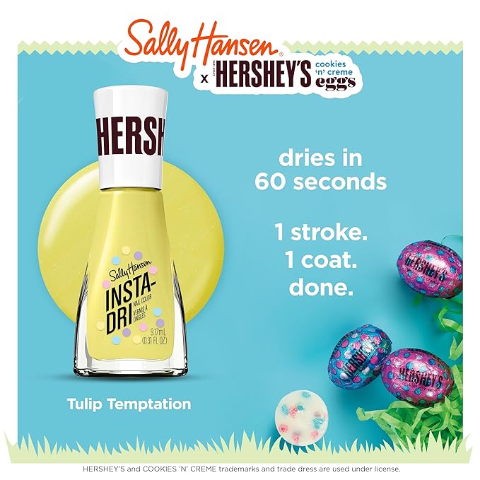 Sally Hansen Insta-Dri Hershey's Cookies 'n' Creme Eggs Nail Polish | Quick Dry, Long Lasting, Streak-Free Shine | Opaque, Glossy | 784 Tulip Temptation | Soft Green Yellow Nail Color