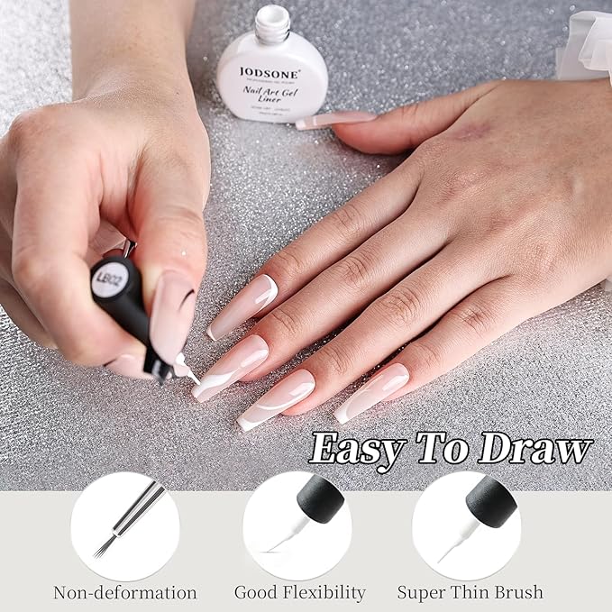 JODSONE 10ml Nail Art Gel Liner White Gel Nail polish Need U V Lamp Cured with Thin Brush at Home DIY Gift for Girls