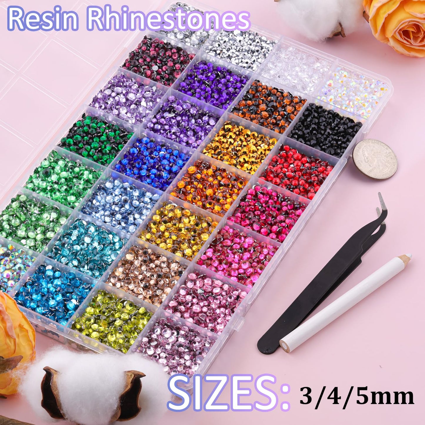 20000Pcs Resin Rhinestones for Crafting, Multicolor 3/4/5mm Flacktback Gems with 1Pcs B7000 Jewelry Glue, Bedazzling Crystal for DIY Crafts Clothing Tumblers Mugs Shoes Fabric Nail Art