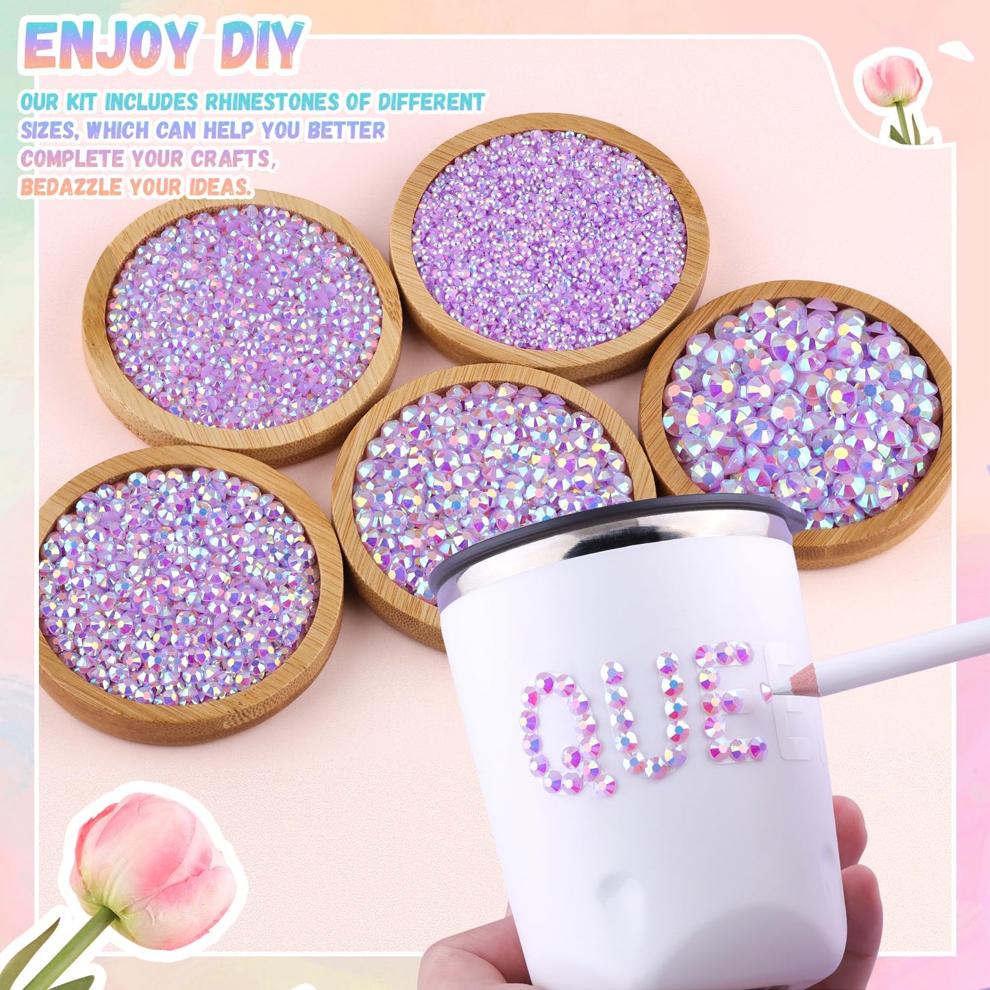 30000Pcs Resin Rhinestones for Bedazzling with B7000 Jewelry Glue, Lavender Purple AB Flatback Gems Rhinestones for Crafting, Clothing Tumblers Mugs Shoes Fabric Decor Nail Art