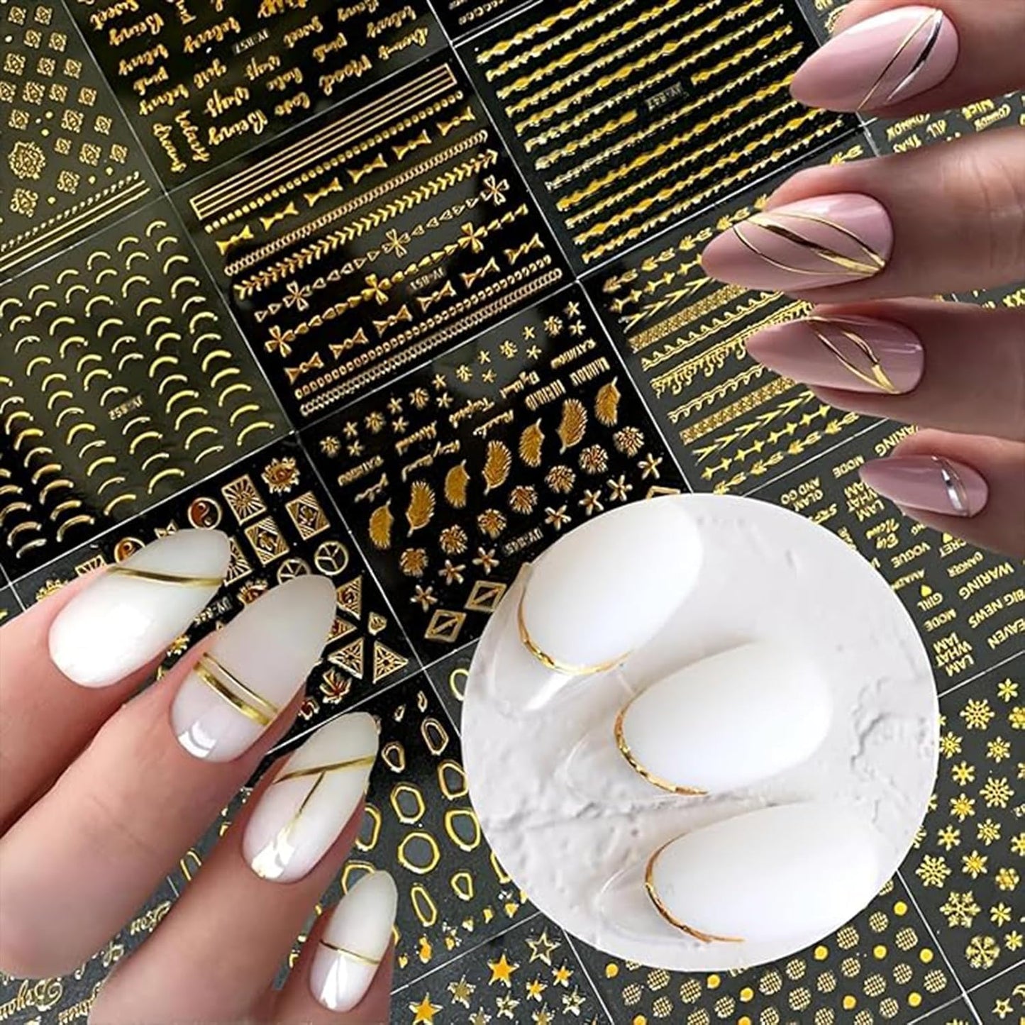 30 Sheets Gold Nail Art Sticker 3D Self-Adhesive Gold Star Moon Heart Line Nail Decals with 3D Nail Art Metal Charms Gold Metal Nail Art Design Nail Supplies for Women Manicure Kit Nail Art Decoration