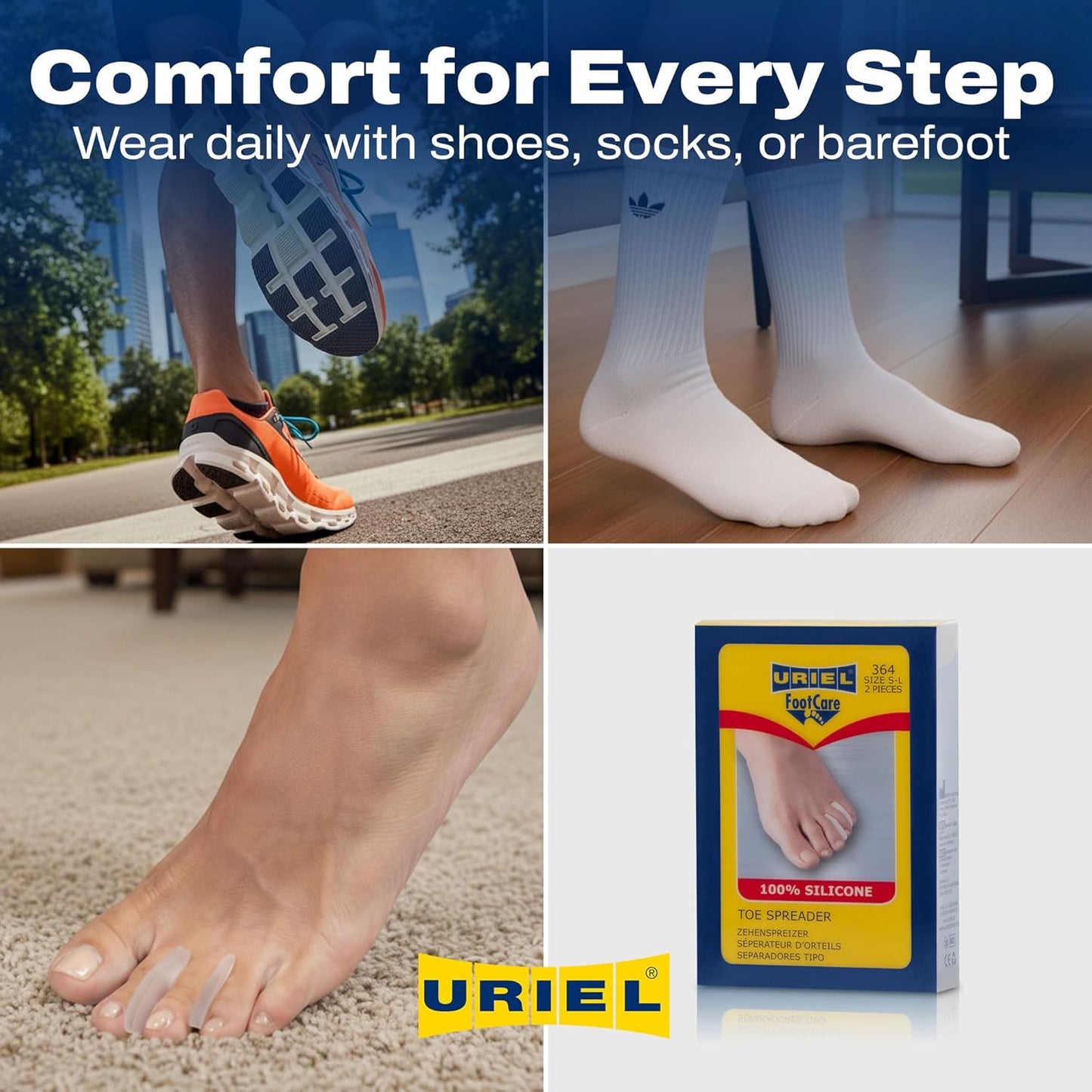 Uriel Silicone Toe Separators for Women & Men – Reusable Toe Spacers for Overlapping Toes, Bunions & Calluses – Soft Non-Slip Design in 2 Sizes for Everyday Comfort, Yoga & Barefoot Use