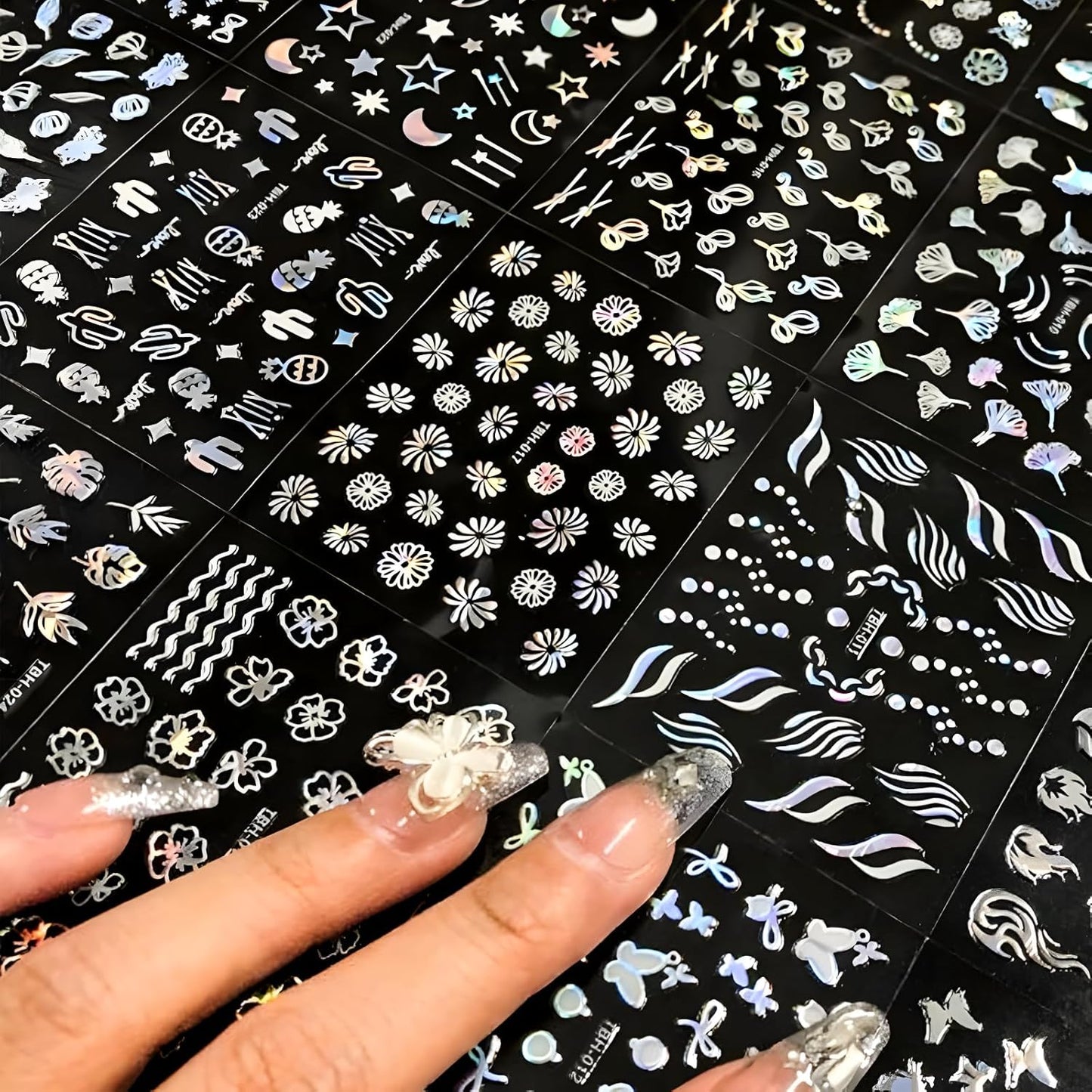 30 Sheets Aurora Nail Art Stickers Decals 3D Self Adhesive Flower Nail Stickers for Nail Art Moon Star Nail Decals Leaf Heart Nail Design for DIY Acrylic Nails Decoration Accessories for Women Girls