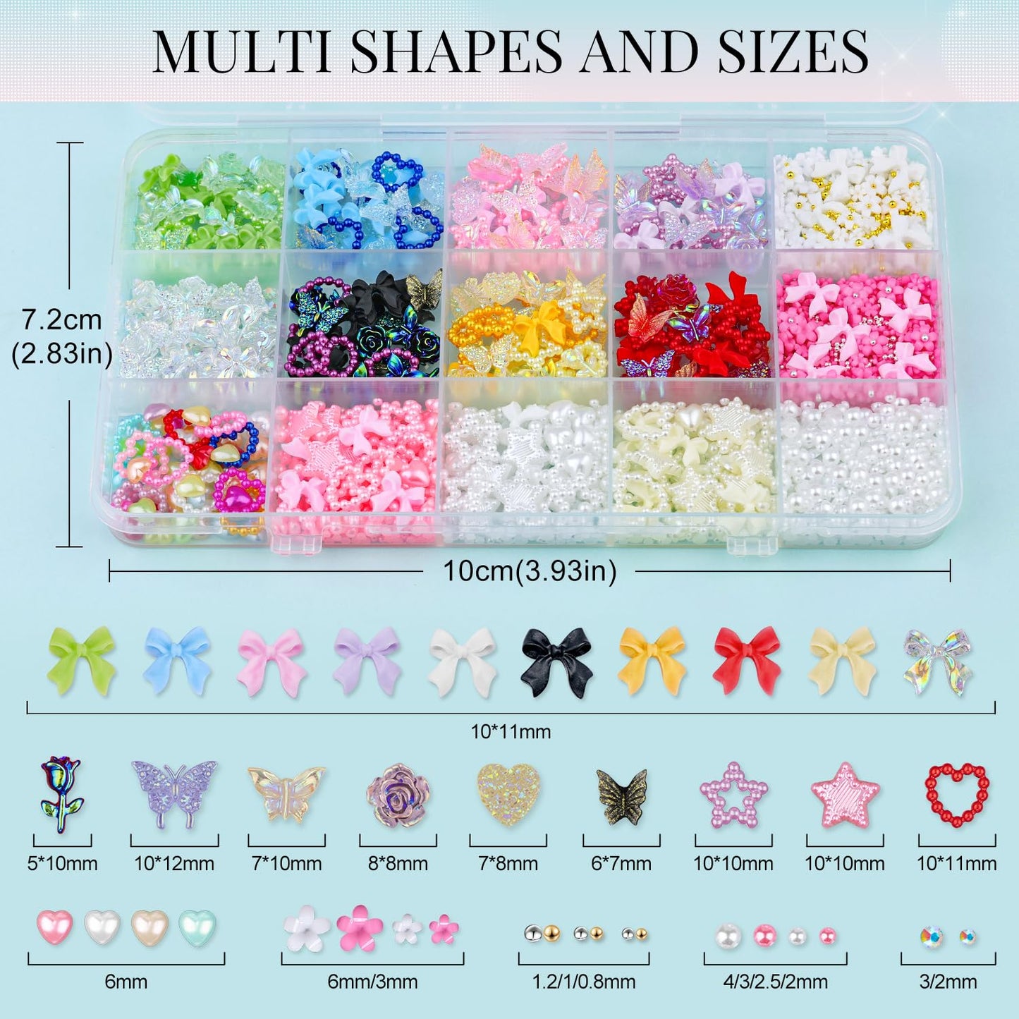 3D Nail Charms for Coquette Nails Design with Rhinestone Glue Set 1, Colorful Nail Bows + Assorted Heart Star Rose Butterfly Nail Jewels + 3D Flowers and Pearls, with Picker Tools for Nail Decor