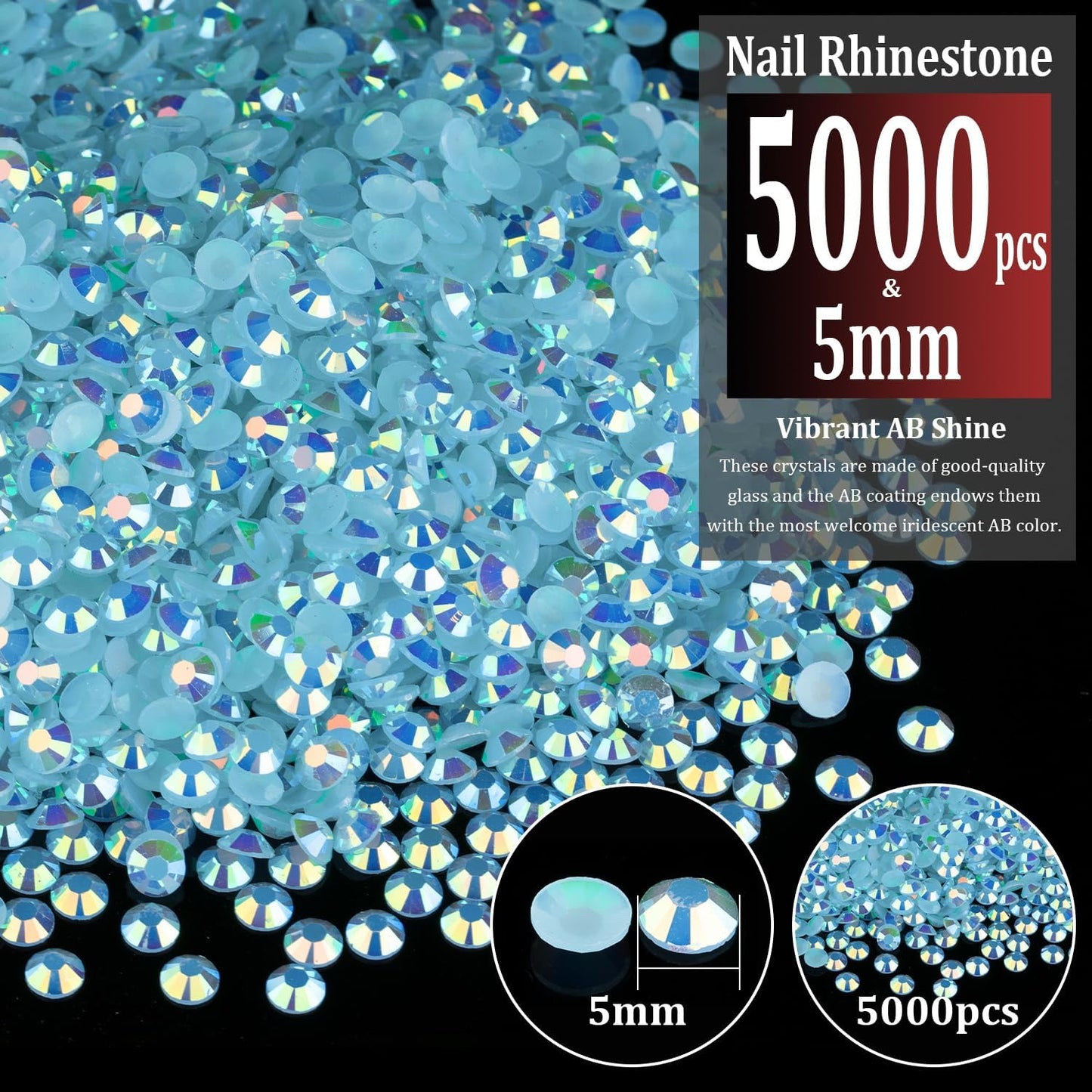 5000pcs 5mm Resin Rhinestones Bulk, Lake Blue AB Flatback Round Jelly Rhinestones Bedazzling Non Hotfix Crystal Gems Large Quantity Wholesale for DIY Crafts Clothes Tumblers Face Makeup Manicure