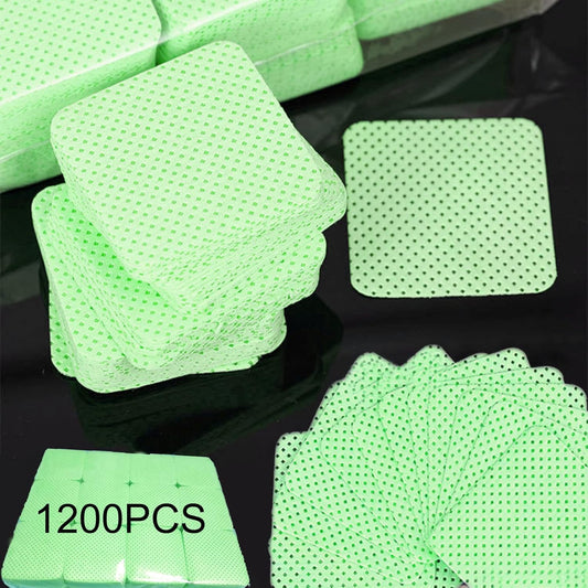 1200PCS Lint Free Nail Wipes Lint Free Wipes, Glue Wipes for Eyelash Extension, Glue Cleaning Wipe Lint Free Non Lint Nail Wipes, Soft Gel Nail Polish Remover Pads Wipes for Lash Extensions (Green)
