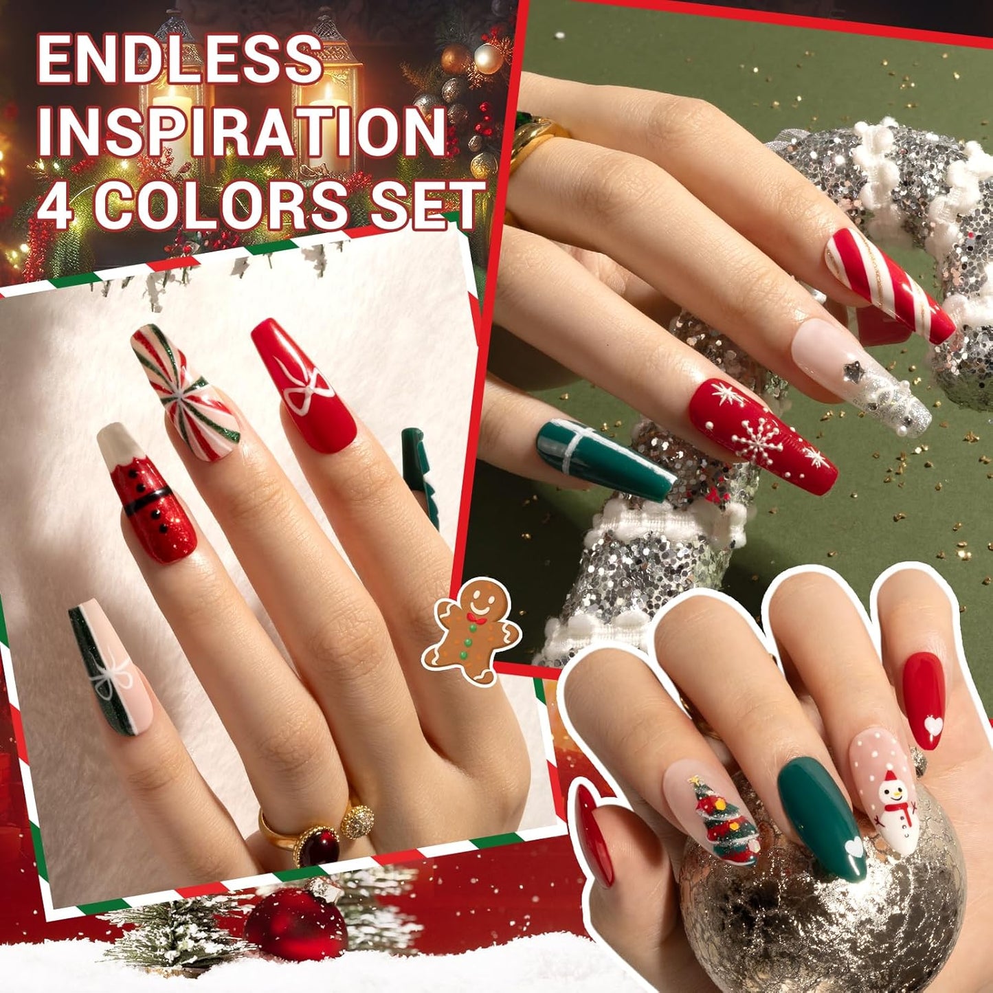 MelodySusie 15ML Christmas Gel Nail Polish Set: Christmas 4 Colors Green and Red Gel Polish Nails Soak Off UV LED Christmas Gel Polish Set Gifts for Women Girls Nail Art Manicure Salon DIY Nail Design