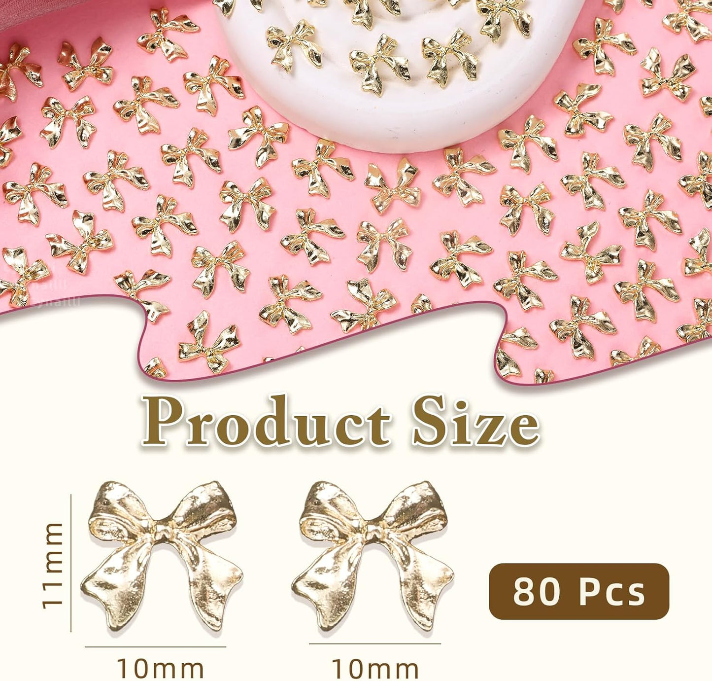 80 Pcs Gold Nail Charms Bow for Alloy Nails, 3D Bowknot Nail Art Charms, Bow Tie Nail Gems Charms,Cute Bow Nail Art Jewels Charms for Nail Art Supplies DIY Accessories