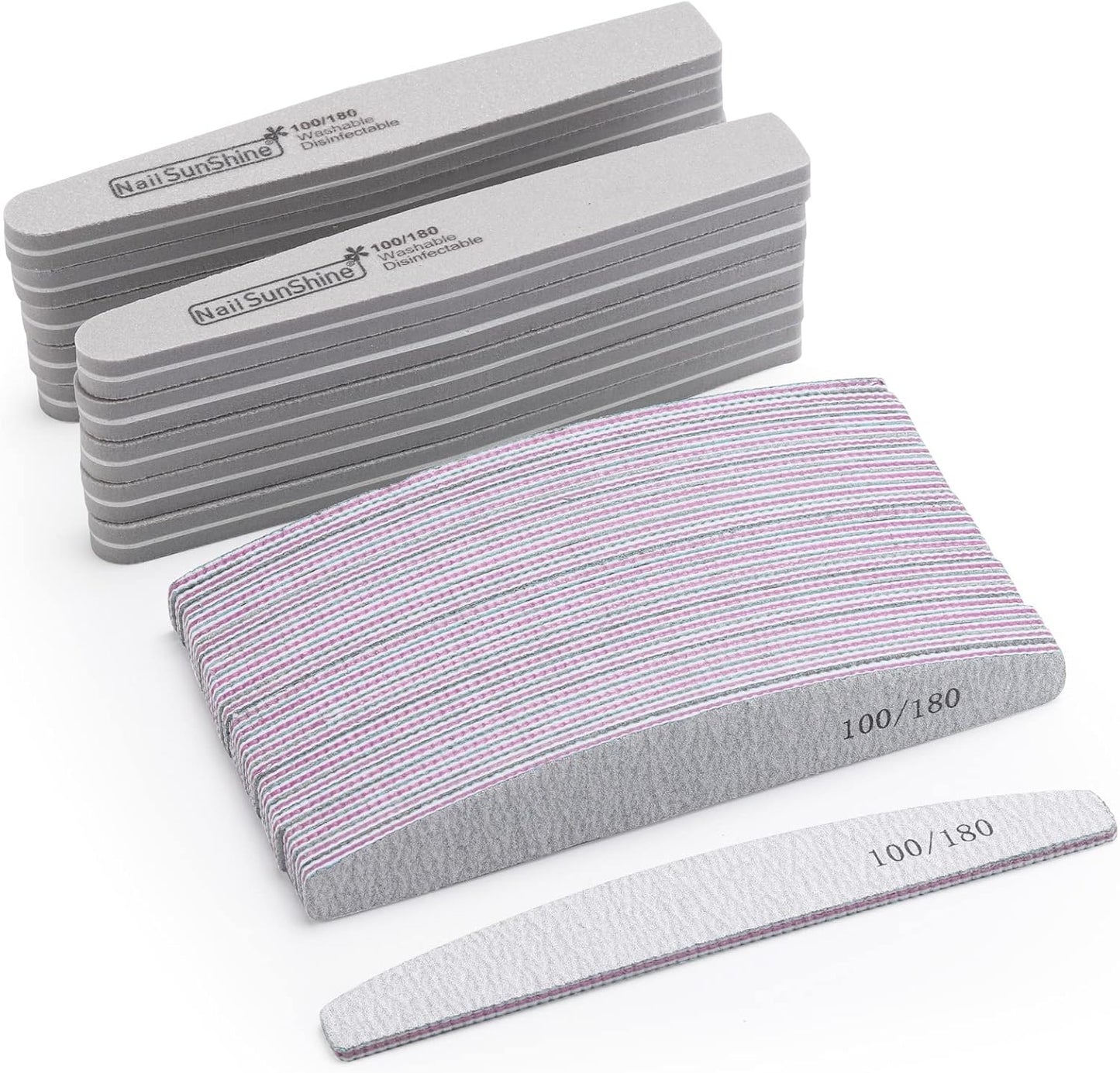 35 Count 100/180 Grit Nail Files and Buffers for Acrylic Nails, Washable Nail Buffer Double Sided Emery Boards Manicure Tools for Nail Tech
