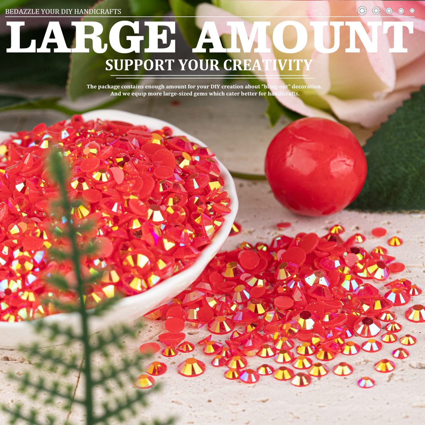 5000PCS Resin Rhinestones with Tweezers for Crafting, 2/3/4/5/6mm Flatback Jelly Rhinestones, 3 Box Red AB Non Hotfix Crystal Gems for DIY Crafts Mugs Tumblers Clothes Makeup Nail