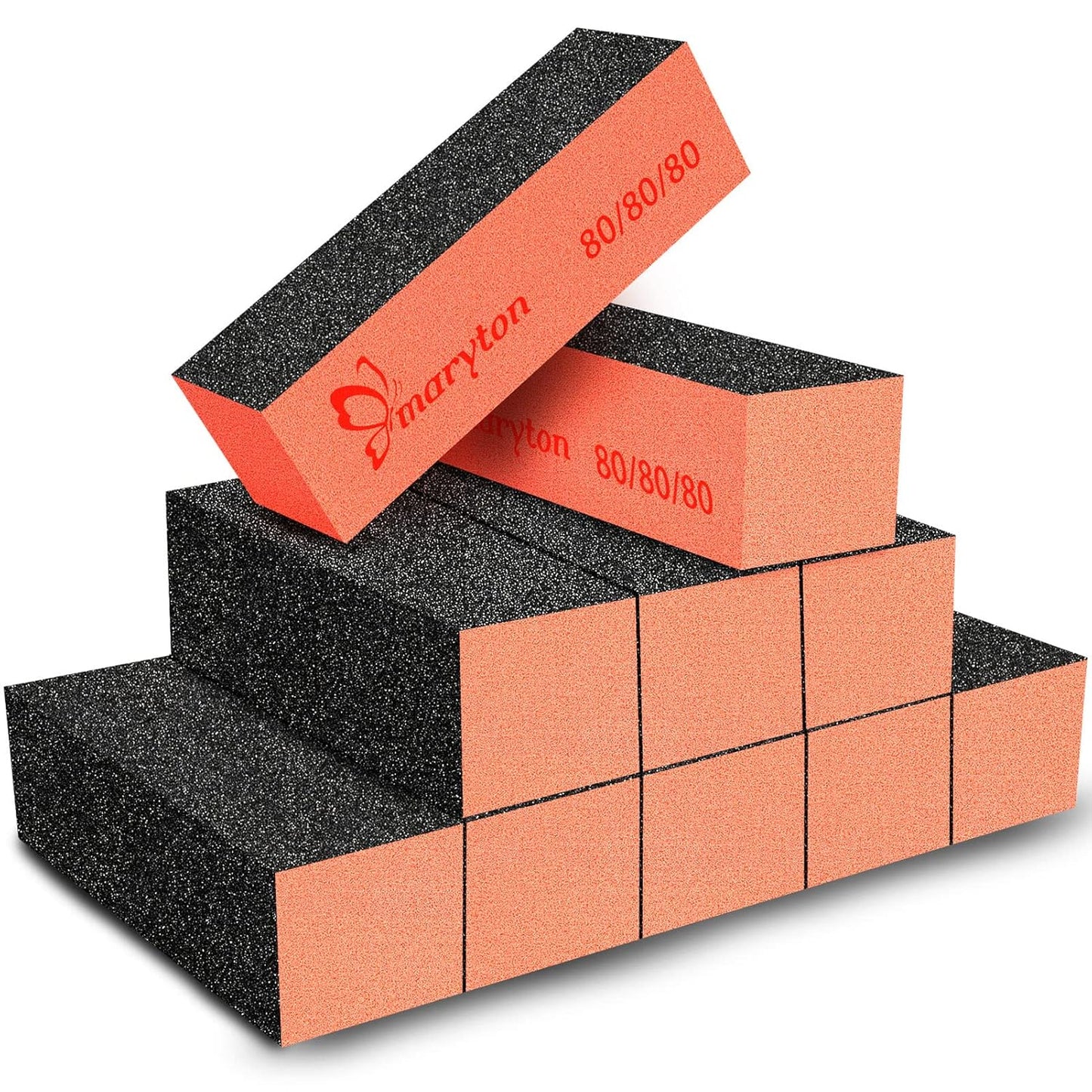 Maryton Nail Sanding Blocks, 80/80 Grit Nail Buffer Files for Acrylic Nails Kit Manicure Tool 10 PCS (Black Orange)