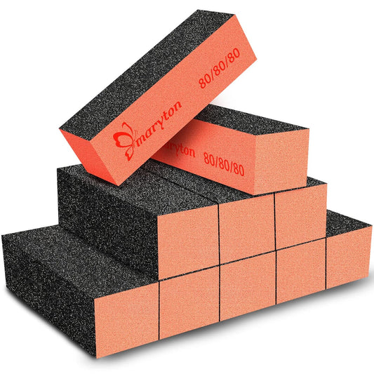 Maryton Nail Sanding Blocks, 80/80 Grit Nail Buffer Files for Acrylic Nails Kit Manicure Tool 10 PCS (Black Orange)