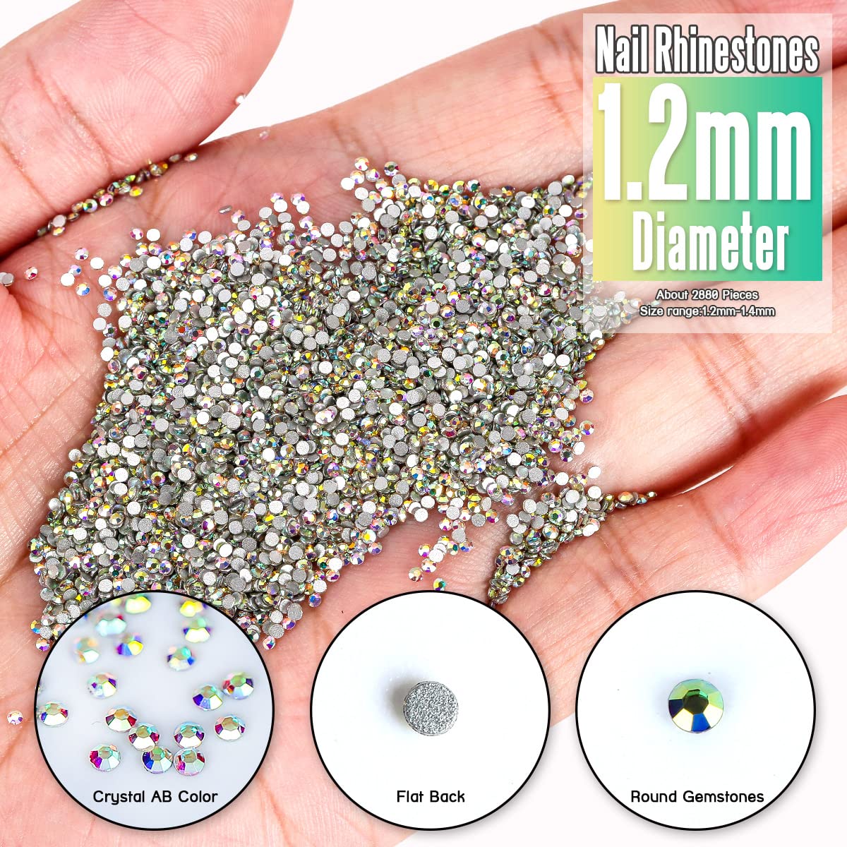 5760 Pieces Flatback Rhinestones for Nails 1.2MM Nail Rhinestones Gems Jewels Diamond Glass Mini AB Crystal Gemstones Bling Stones for Crafts Makeup Face Eyes
