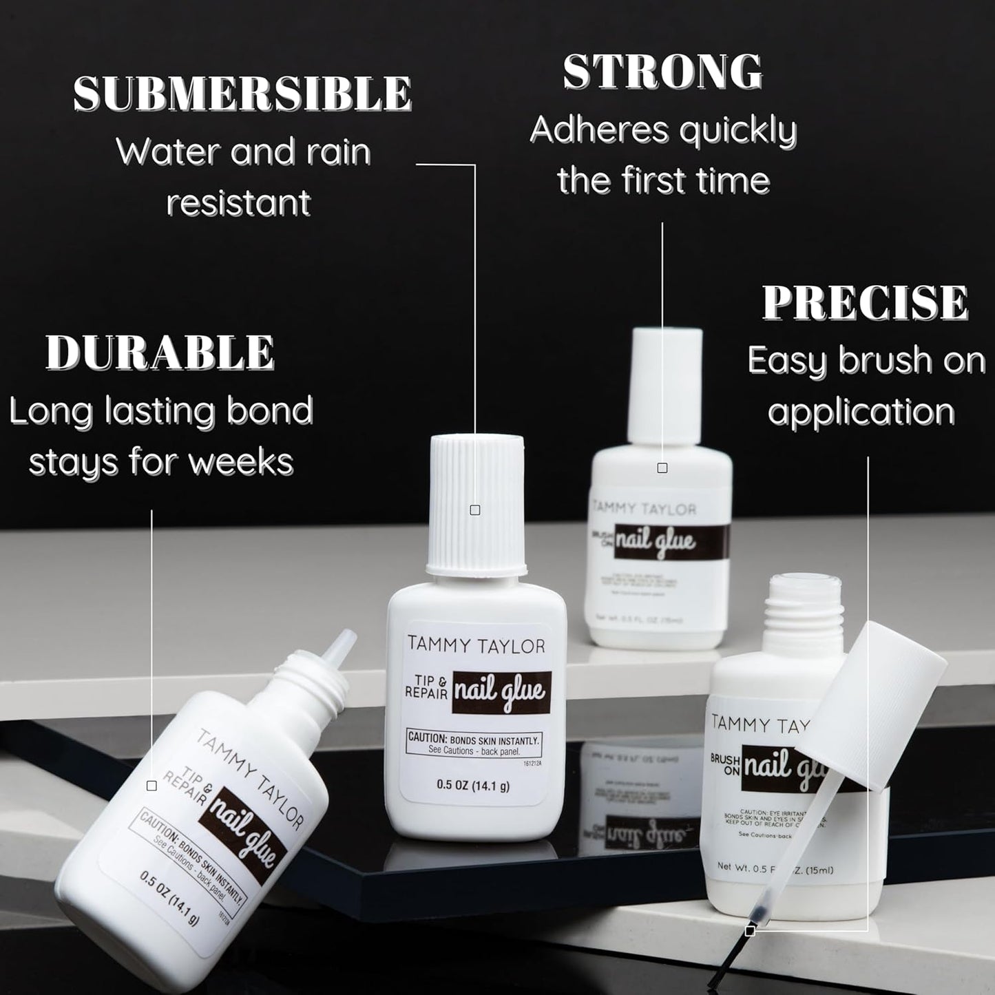 Tammy Taylor Tip and Nail Repair Dry Clear Gel Nail Glue for Press on Nails, Acrylic Nail Tips & Natural Breaks, Cure Under UV/LED, Solid Nail Adhesive Gel Glue for Nails and Extensions
