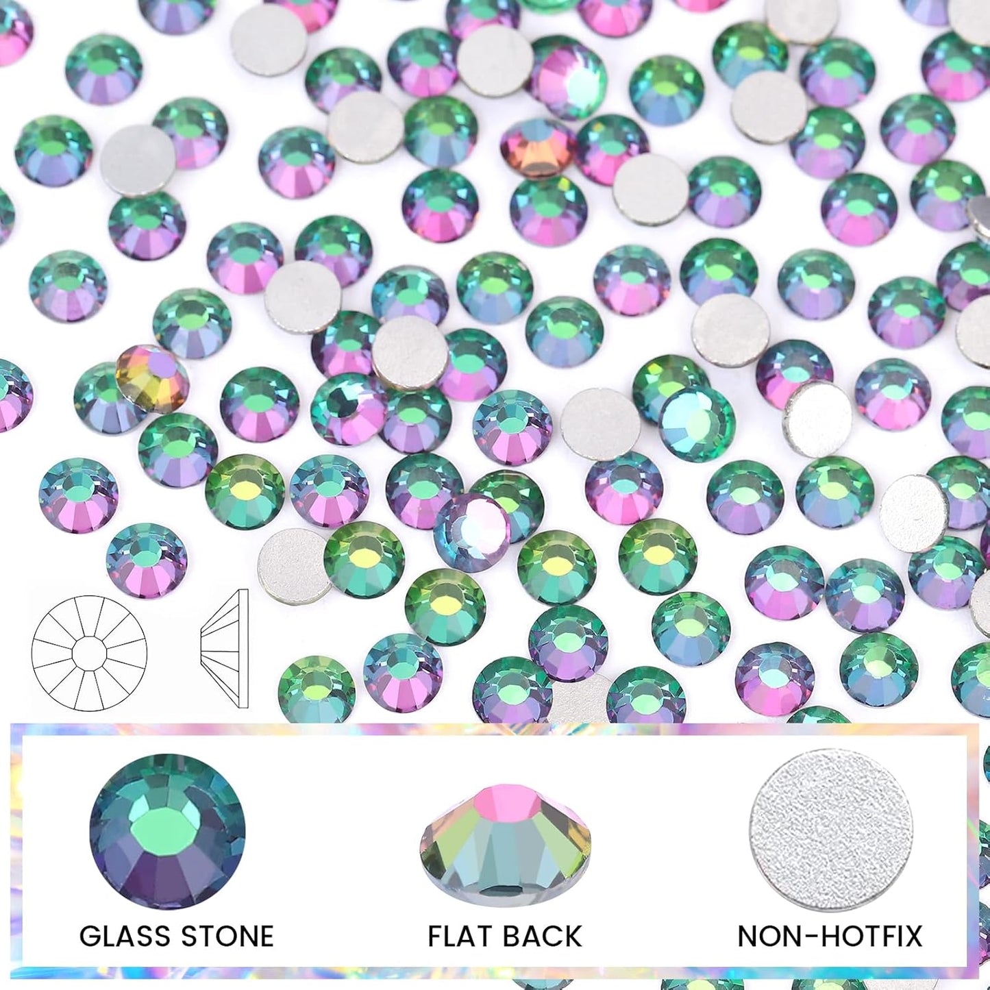 Green Flame Rhinestones Flatback Rhinestone for Crafts Glass Nail Rhinestones Nail Gems Crystals for Makeup Bags Shoes Decoration DIY(SS12,1440pcs,Green Flame)