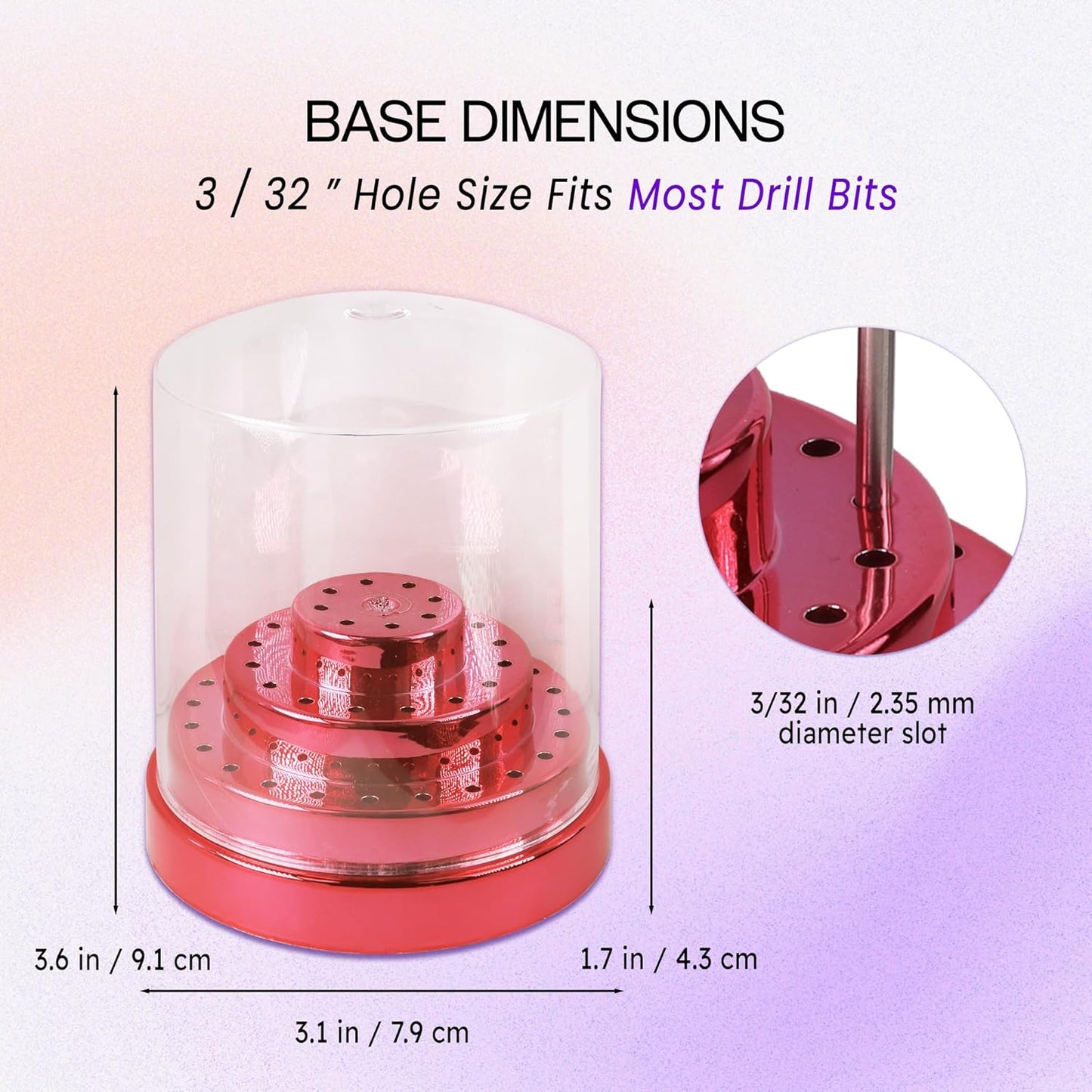 PANA Round Cake Tier Nail Drill Bit Holder Display Organizer Case - Dustproof Carbide Bit Storage Container Box For Manicure Tools Nail Salon - 48 Holes Rose Gold (Drill Bits Not Included)