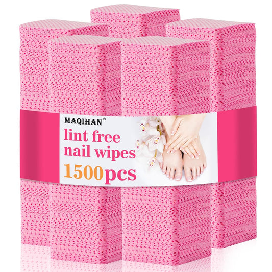 MAQIHAN 1500 Lint Free Nail Wipes - Pink Acetone Nail Polish Remover Wipes Lint Free Nail Wipes Pads Gel Nails No Lint Nail Glue Wipes Eyelash Extensions Toallitas Para Uñas Sin Pelusa Nail Supplies