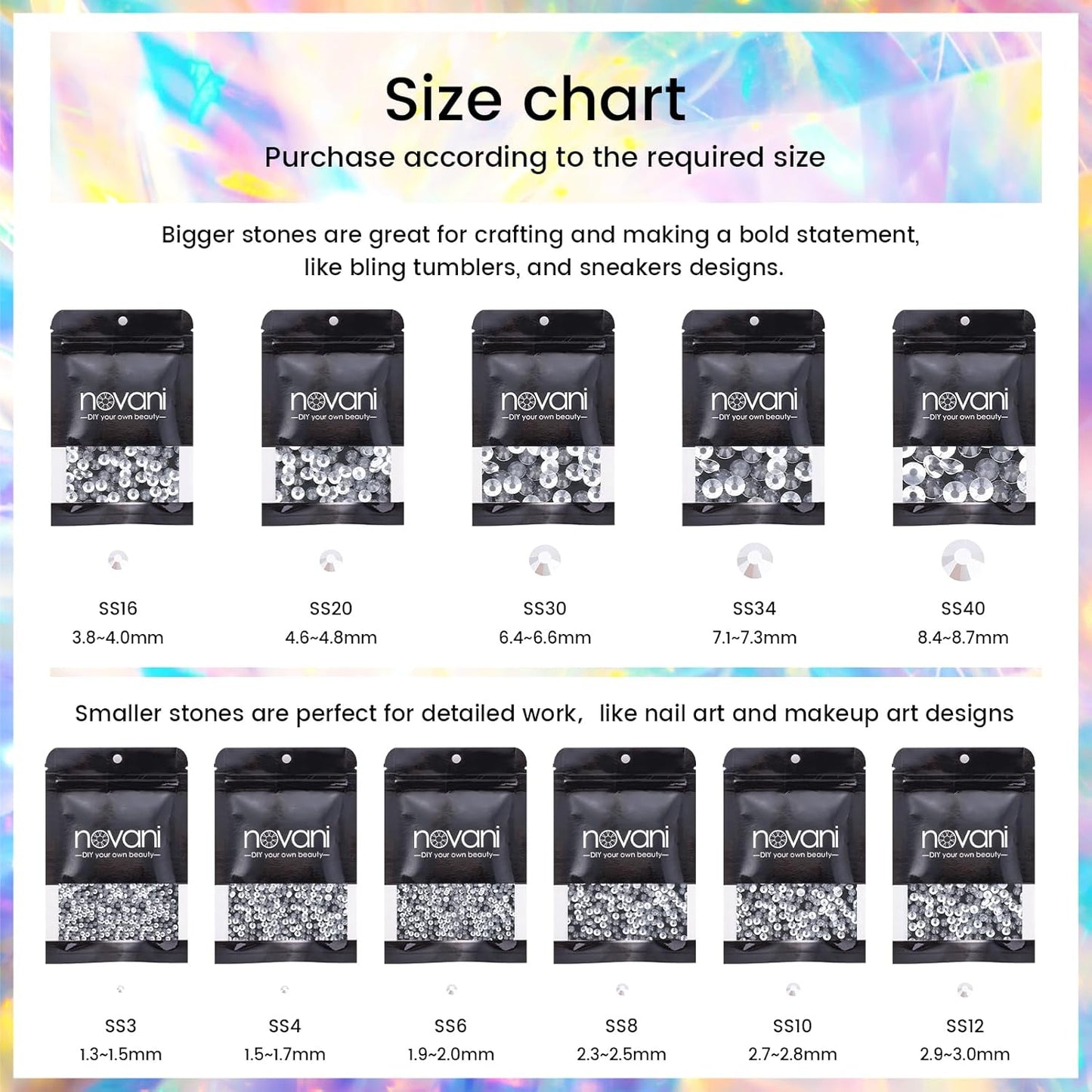 Novani Rhinestones Glass Rhinestones for Crafts Nail Gems Clear Stones Jewels Round Gemstones Non-Hotfix Crystal,SS12,1440 Pieces,Transparent