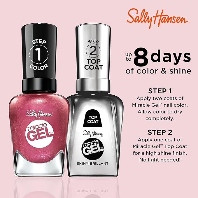 Sally Hansen Miracle Gel Salon Quality Nail Polish | Gel-Like Formula, Two-Step System, No UV Light Needed, Long Lasting | Opaque, Shimmer | 242 Saturn It Up! | Muave Pink Nail Color