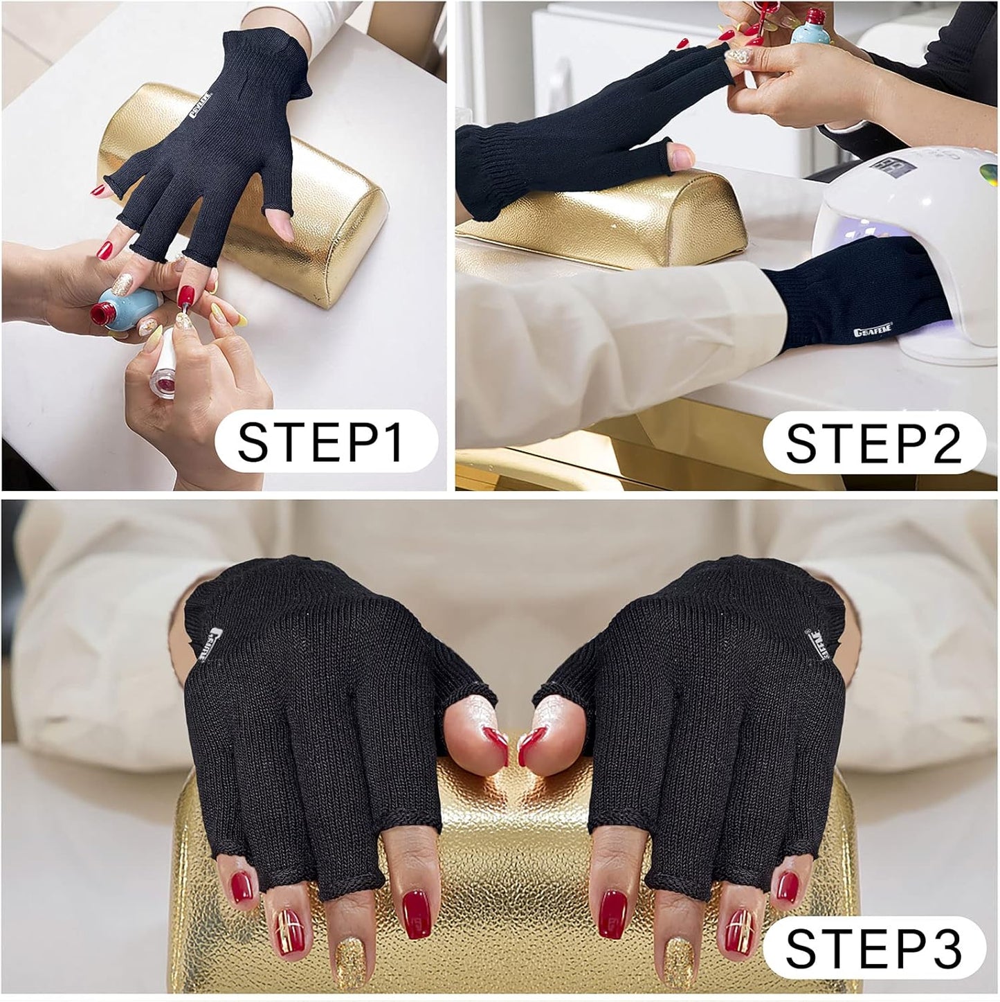 GSAFEME Cotton Gloves Eczema - Fingerless Touchscreen Moisturizing Gloves for Dry Hand Sleeping - Cotton Gloves for Men and Women, Black L/XL 3 Pairs