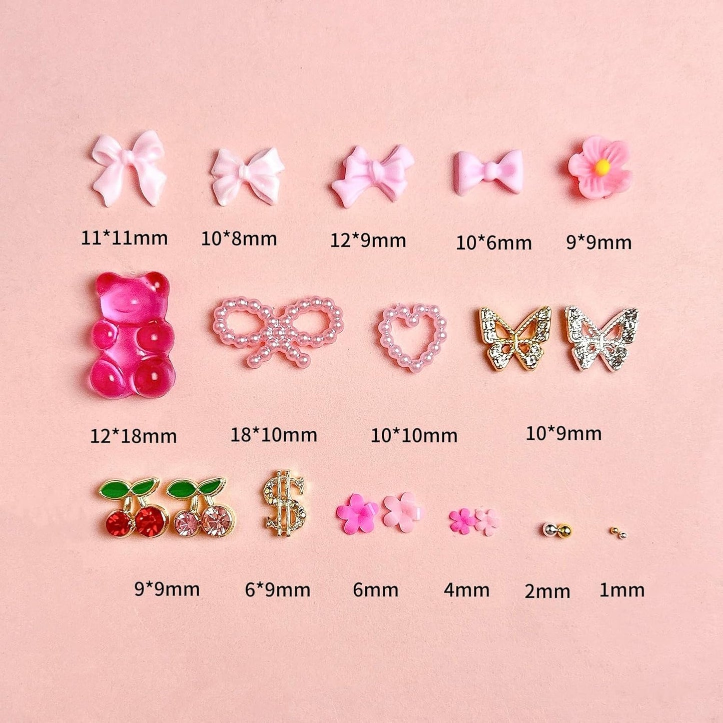 3D Pink Flower Nail Charms Y2K, Cute Resin Bear Star Heart Bow Nail Art, Gold Silver Butterfly Cherry Charms Nail Design for Women Nail Art Accessories Manicure DIY Crafts