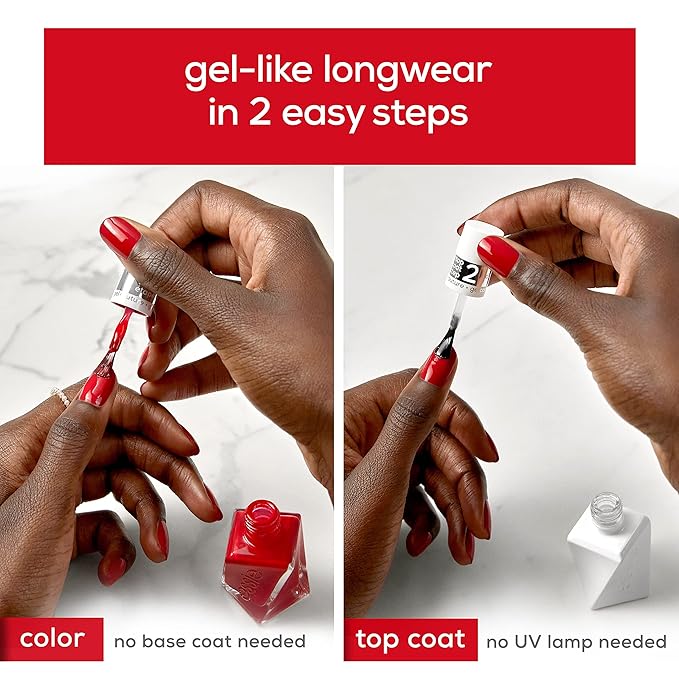 essie Gel Couture Longwear Nail Polish Set, Red Nail Polish, Put in the Patchwork + Gel-like Shiny Top Coat 0.46 fl oz each