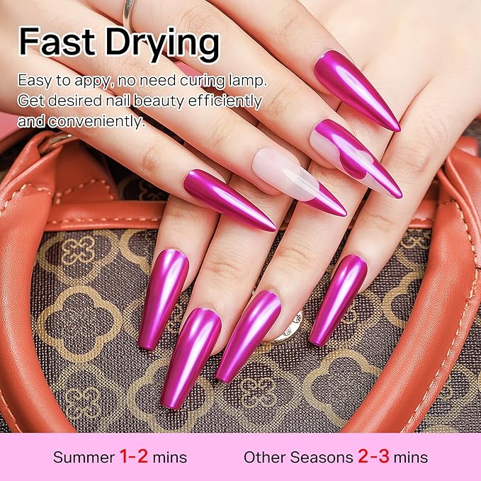 MIZHSE Rose Red Mirror Nail Polish, Quick Dry Metallic Nail Polish, Air Dry Fast Chrome Nail Lacquer Bright Color Oil-based Nail Art Manicure DIY Home