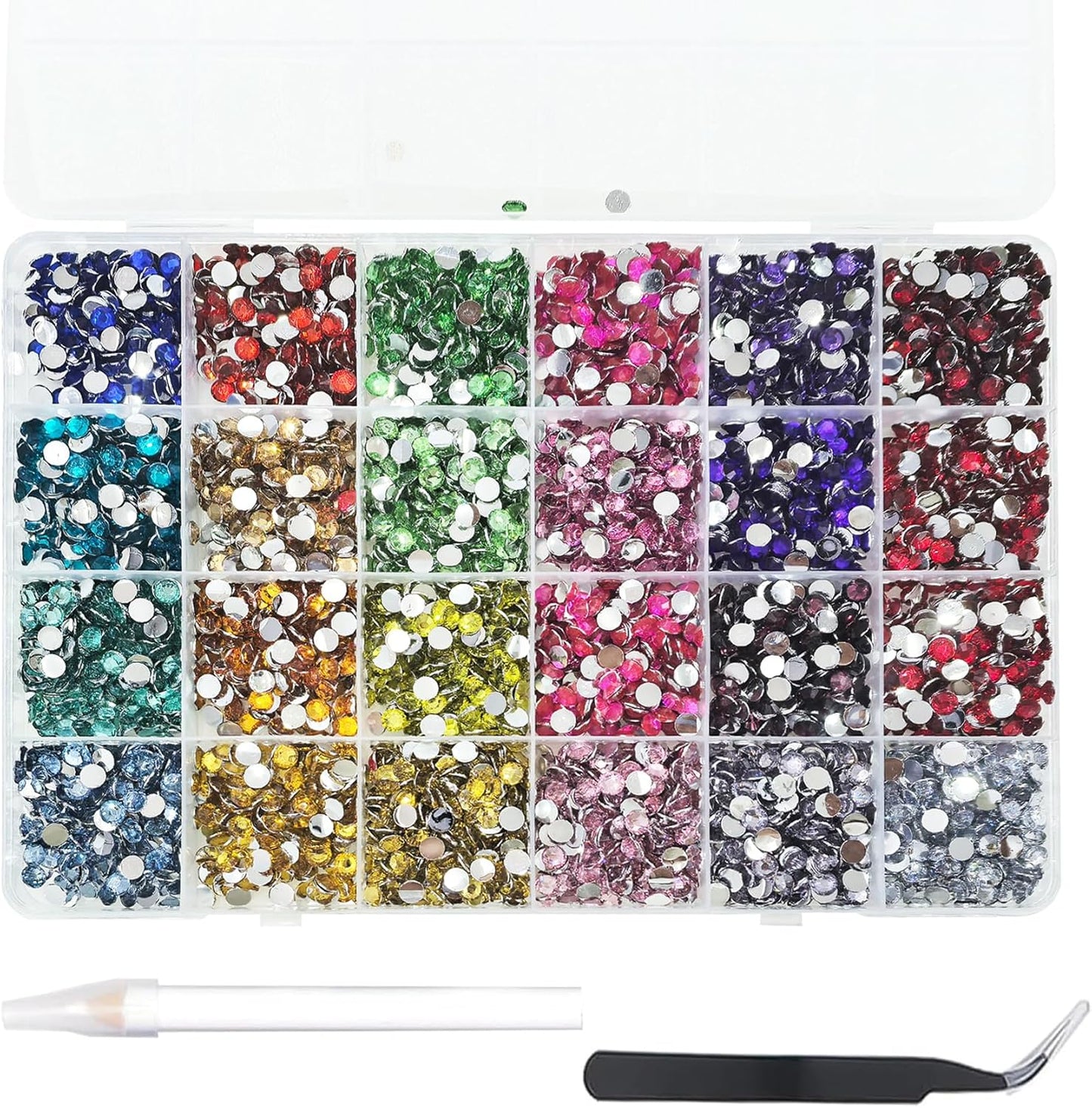 6000Pcs Nail Art Rhinestones, BetterJonny 24 Colors 5mm Round Nail Flatback Rainbow Gems Set with Tweezers and Pencil AB Glitter Flat-Bottomed Rhinestone for Crafts Decoration and Jewelry Making…
