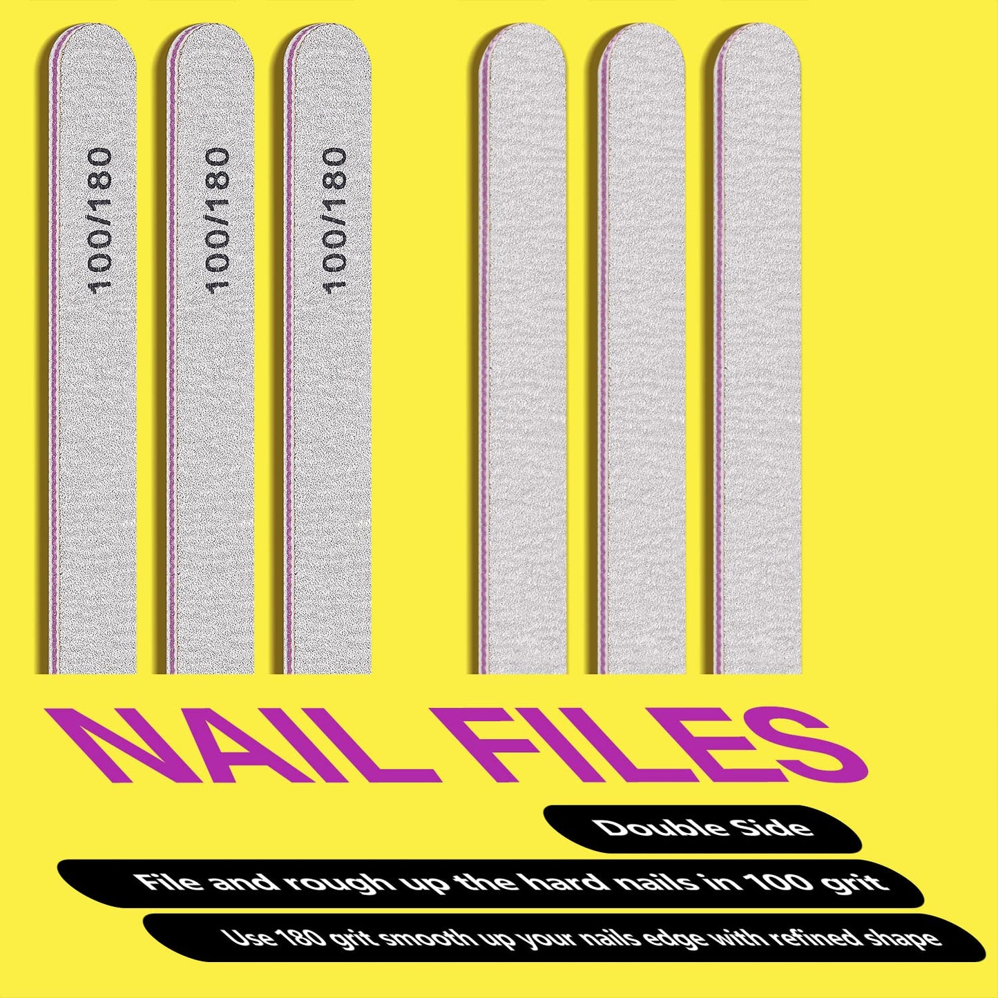 Nail Files and Buffers Set with 6PCS Rectangular Buffers and 6PCS White 100 180 Grit Files, Professional Nail Care Tools Kit for Women and Girls