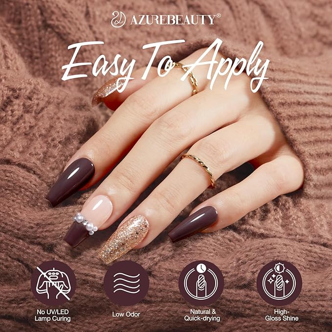 AZUREBEAUTY Brown Nail Polish Set 2 Colors Glitter Quick Dry Nail Polish Kits Fall Long Lasting French Tip Nail Polish Natural Manicure Diy Home Gift for Girls