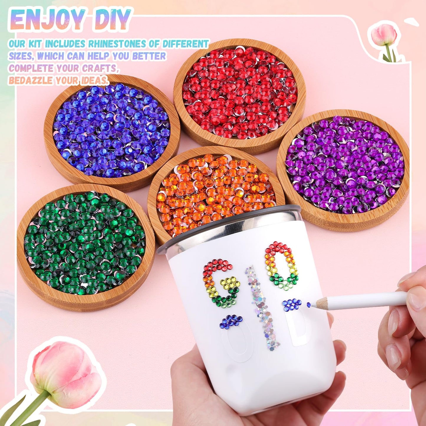 6600Pcs Resin Rhinestones with 1Pcs B7000 Jewelry Glue for Crafting, Multicolors 5mm Non Hotfix Flatback Gems, Bedazzling Crystal for DIY Crafts Clothing Tumblers Mugs Shoes Fabric Decor Nail Art