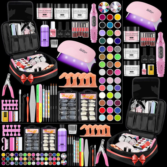 Quaferen Professional Acrylic Nail Kit for Beginners - 42 Colors Glitter Powder, Liquid, UV Light, Drill, Practice Finger Nail Bag Organizer Case