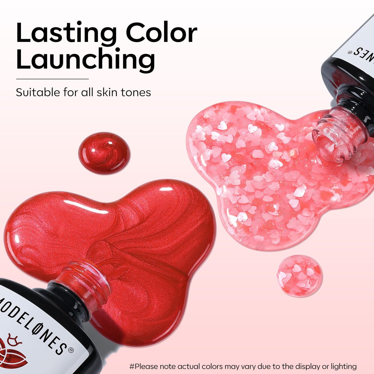 modelones Gel Nail Polish Set 2 Pcs 15 ML Pink Red Gel Polish Hot Pink Red Love-heart Glitter Gel Polish White Shimmer Spring Soak Off LED Nail Art DIY Gift For Women Girl