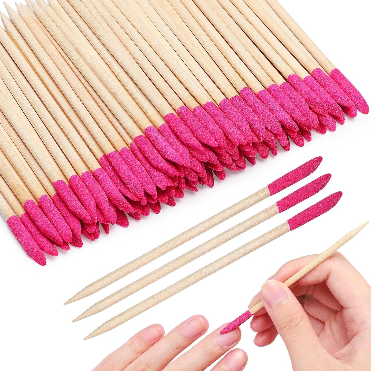 100PCS Disposable Sanding Sticks, Pumice Stone Cuticle File Remover Nail File Buffer, Double-Headed Manicure Sticks Wood Nail Stick Pusher Sanding Tools for Home Salon Mani-Pedi, Pink