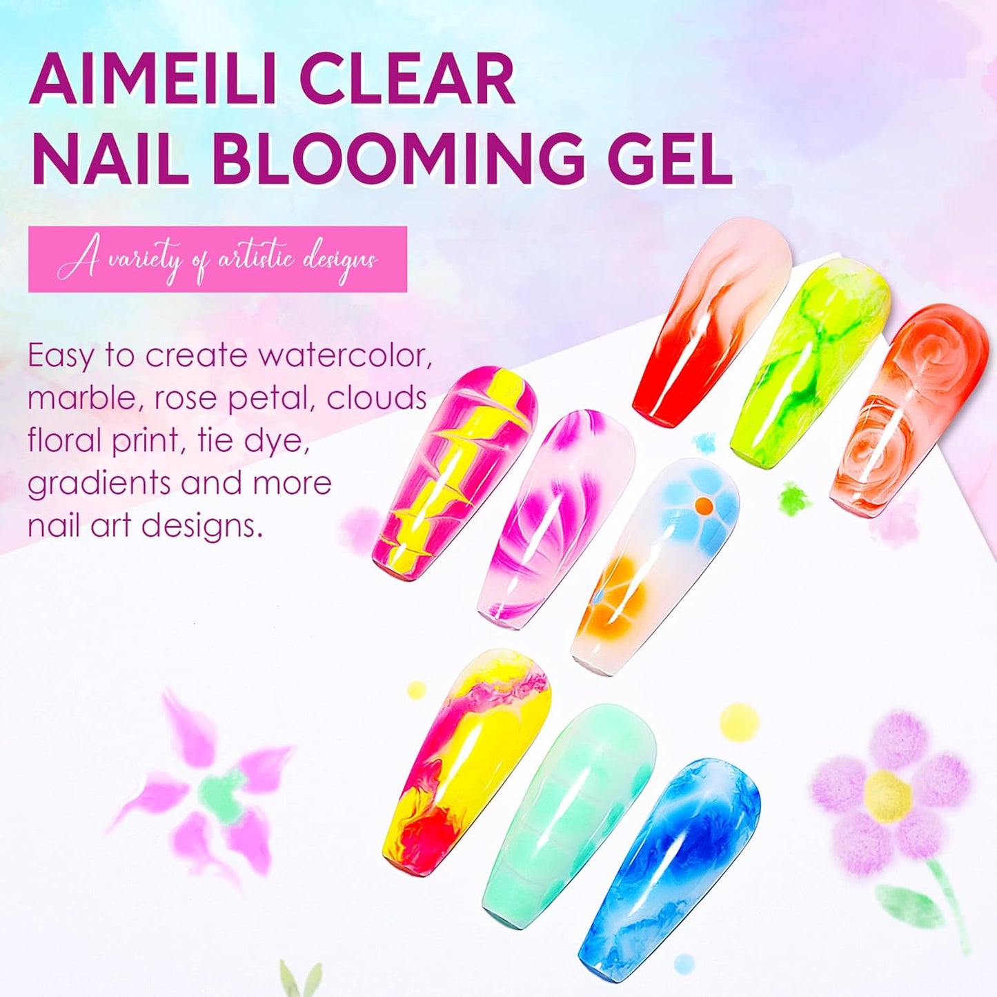 AIMEILI Blooming Gel Nail Polish, Hema Free, Cruelty Free, Vegan, Spreading Effect Sheer Painting Gel Nail Art Supplies for Nail Art Design