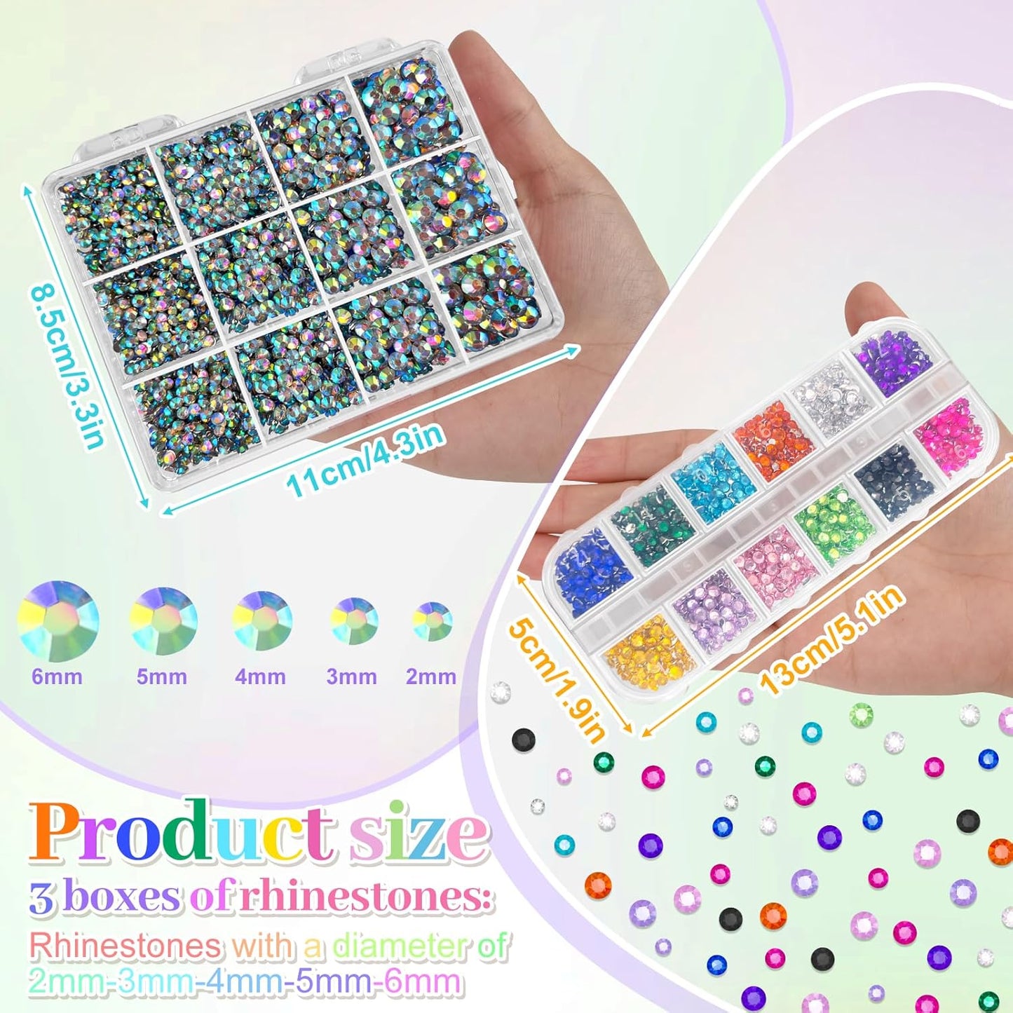 ASTARON Colorful Resin Rhinestones for Crafting, 2mm-6mm Mixed Flatback Resin Gemstones for Crafts Gems Bulk Jelly AB Bedazzling Diamonds with Glue for Nails, Tumblers, Mugs Decoration