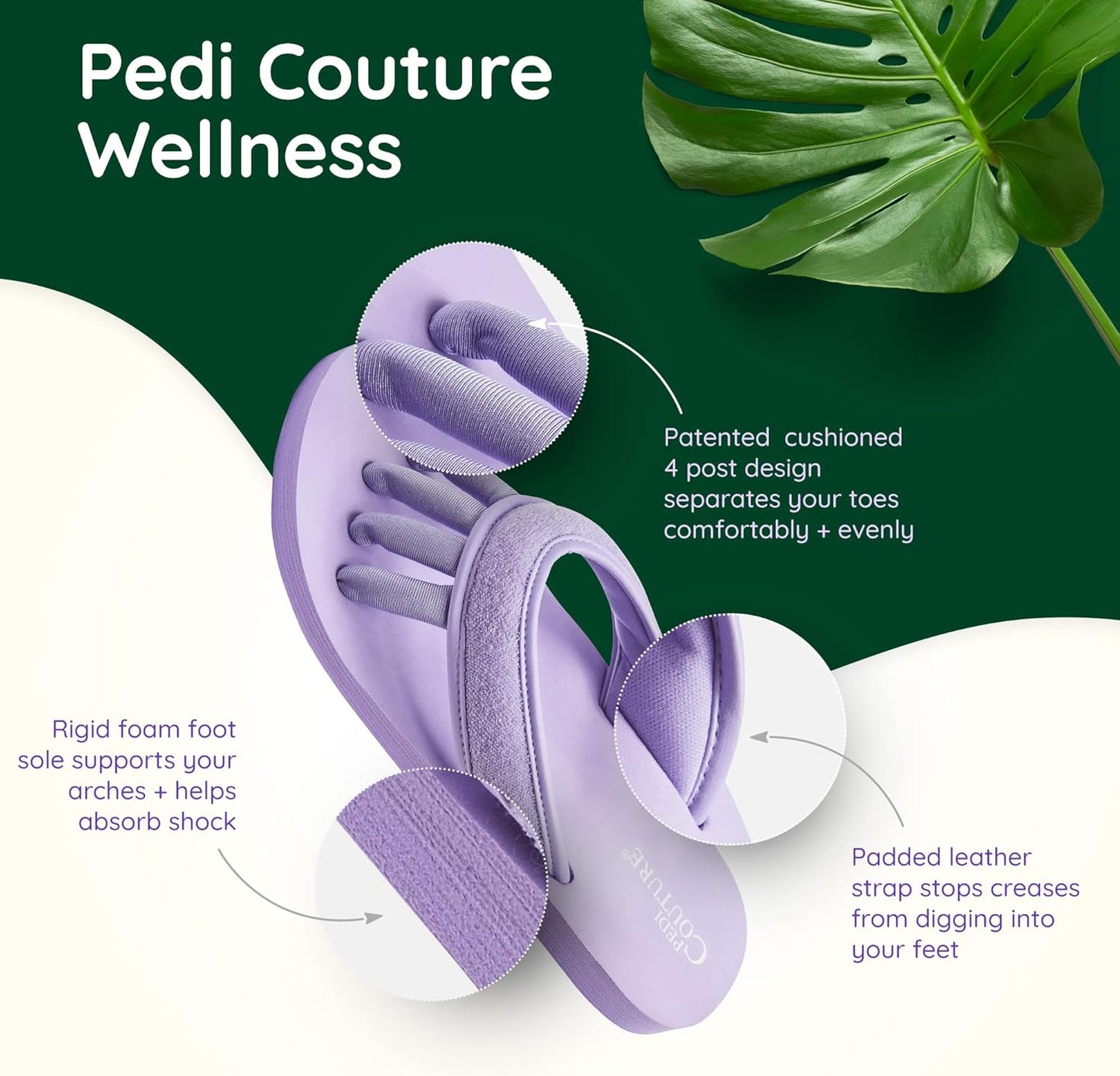 Pedi Couture Pedicure Sandals with Built In Toe Separators for Women - Comfortable Spa Style Flip Flops for Home, Salon, Yoga & Gym Use