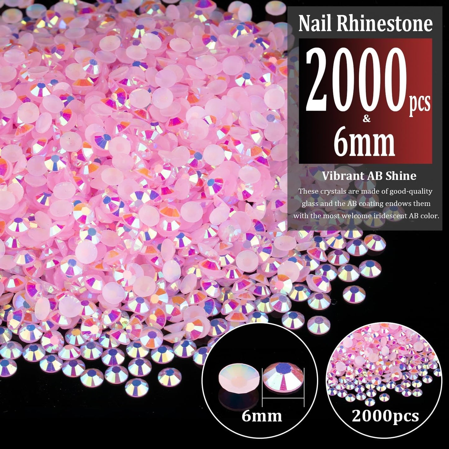 2000pcs 6mm Resin Rhinestones Bulk, Light Pink AB Flatback Round Jelly Rhinestones Bedazzling Non Hotfix Crystal Gems Large Quantity Wholesale for DIY Crafts Clothes Tumblers Face Makeup Manicure