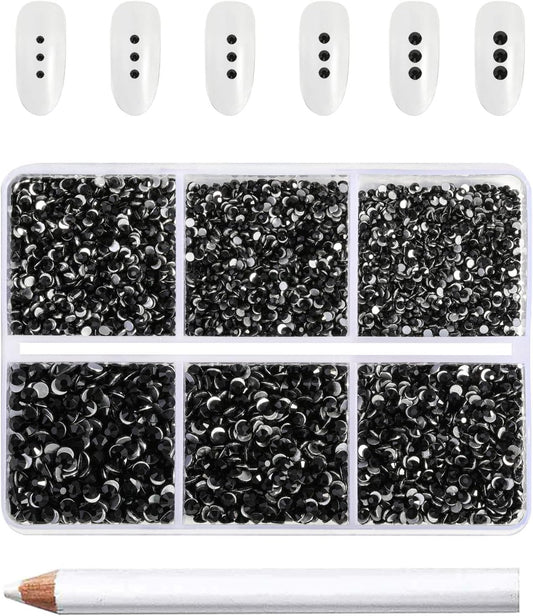 Beadsland 7200pcs Flatback Rhinestones,Black Rhinestone Nail Gems Round Crystal Rhinestones for Crafts,Mixed 6 Sizes with Wax Pencil Kit, SS3-SS10,Jet Black