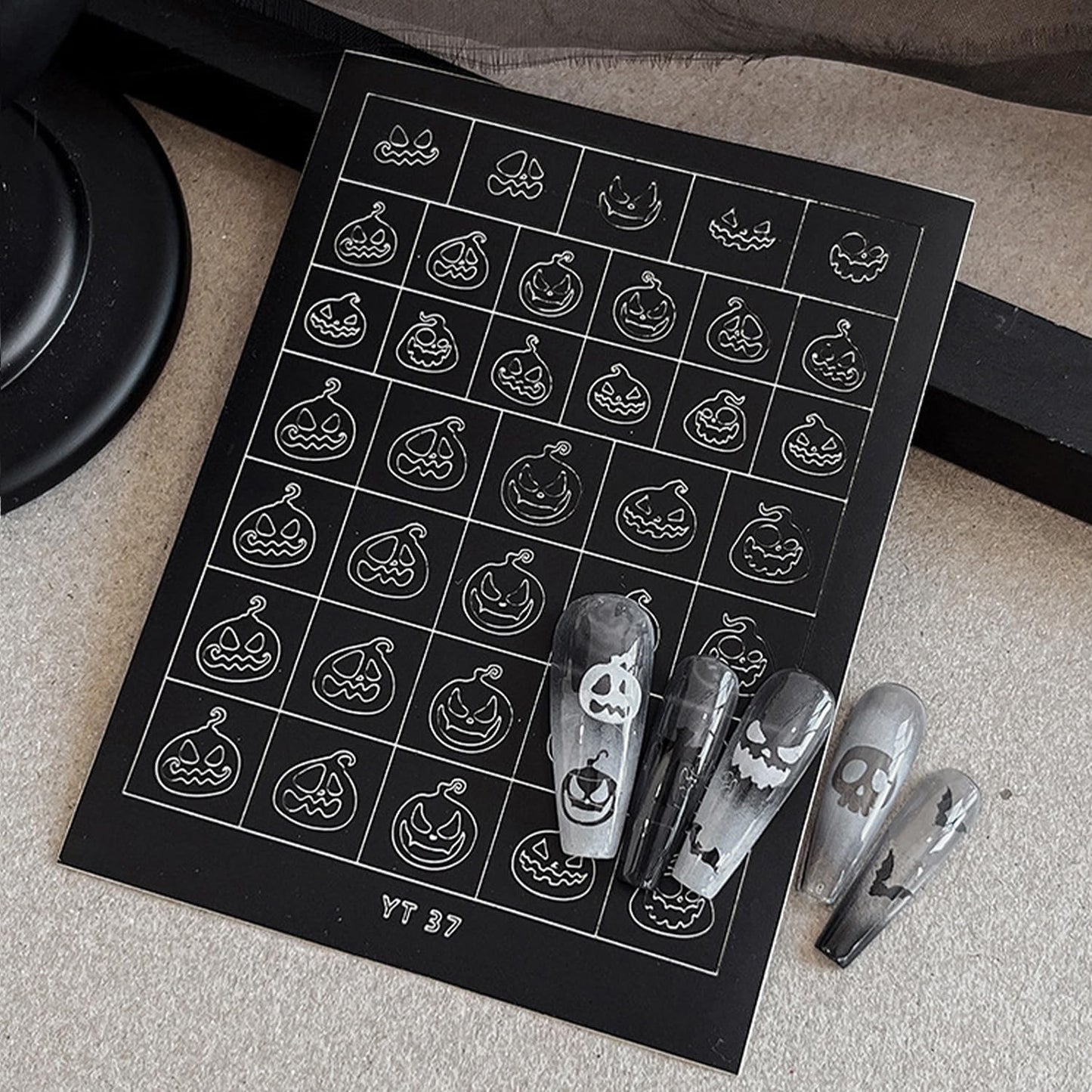 Halloween Nail Stickers Airbrush Stencils Stickers for Nail Art with Skull Ghost Witch Bat Pumpkin Grimace Designs Supplies Design Nail Guide for Manicure Nails Decoration 6 Sheets