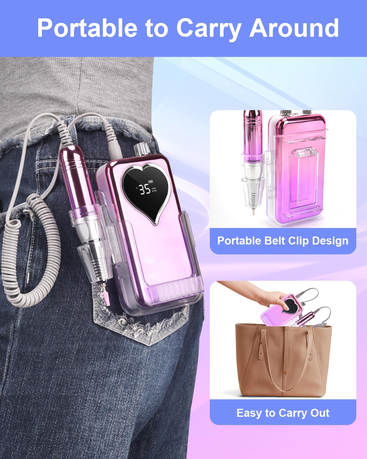 Electric Nail Drill Professional: Rechargeable Nail File with Bits for Acrylic Gel Nails, Professional Nail Drill Manicure Pedicure Polishing Shape Tools for Home Salon