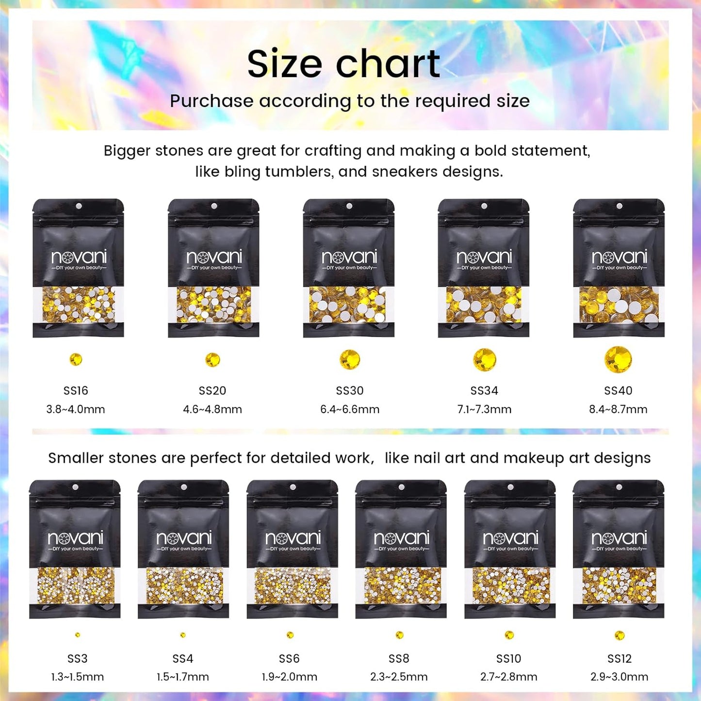 Novani Lemon Yellow Rhinestones, Flatback Crystal Loose Gemstones 1440pcs Glass Rhinestones for Clothes Shoes Crafts Makeup Nail Art and DIY Decorations(SS12, Citrine)