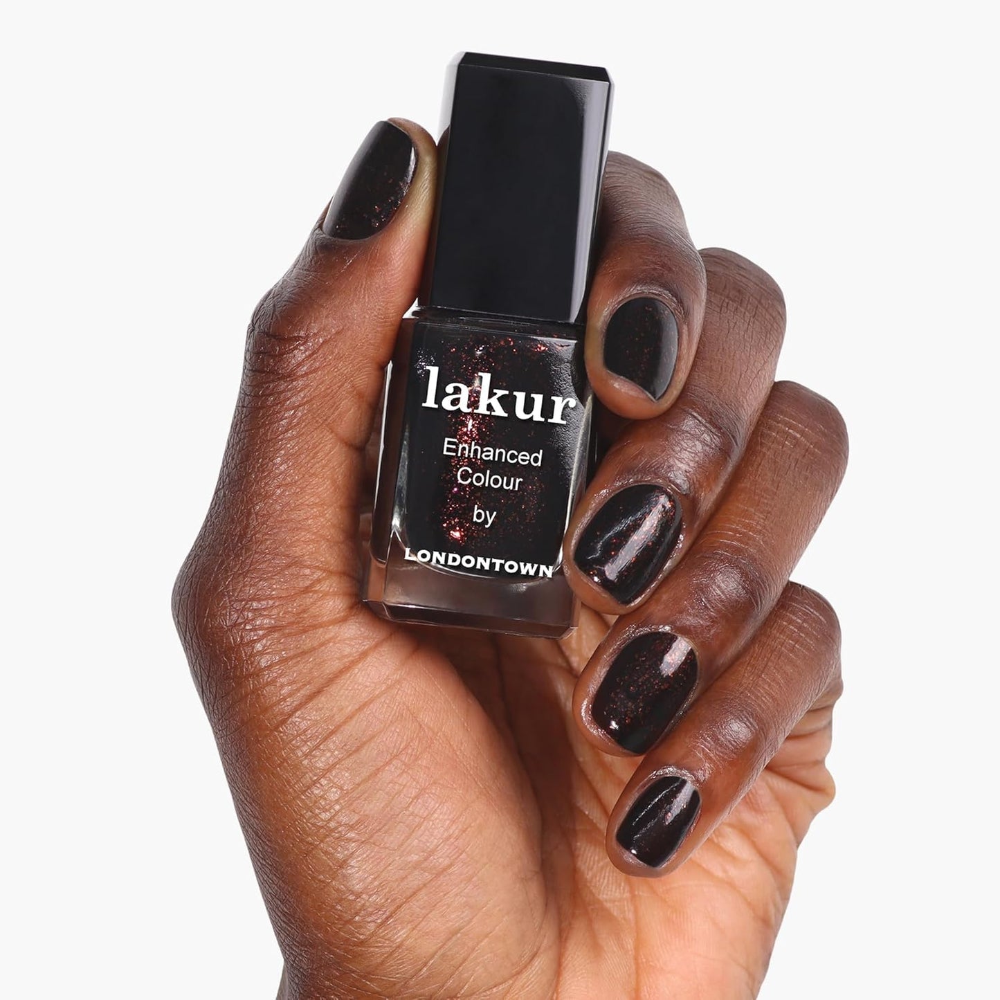 LONDONTOWN lakur Nail Polish - Chip-Resistant, Non-Toxic, Conditions & Hydrates Nails | Glittery Copper Flecked Brown, Around the Fireplace, .40 fl oz