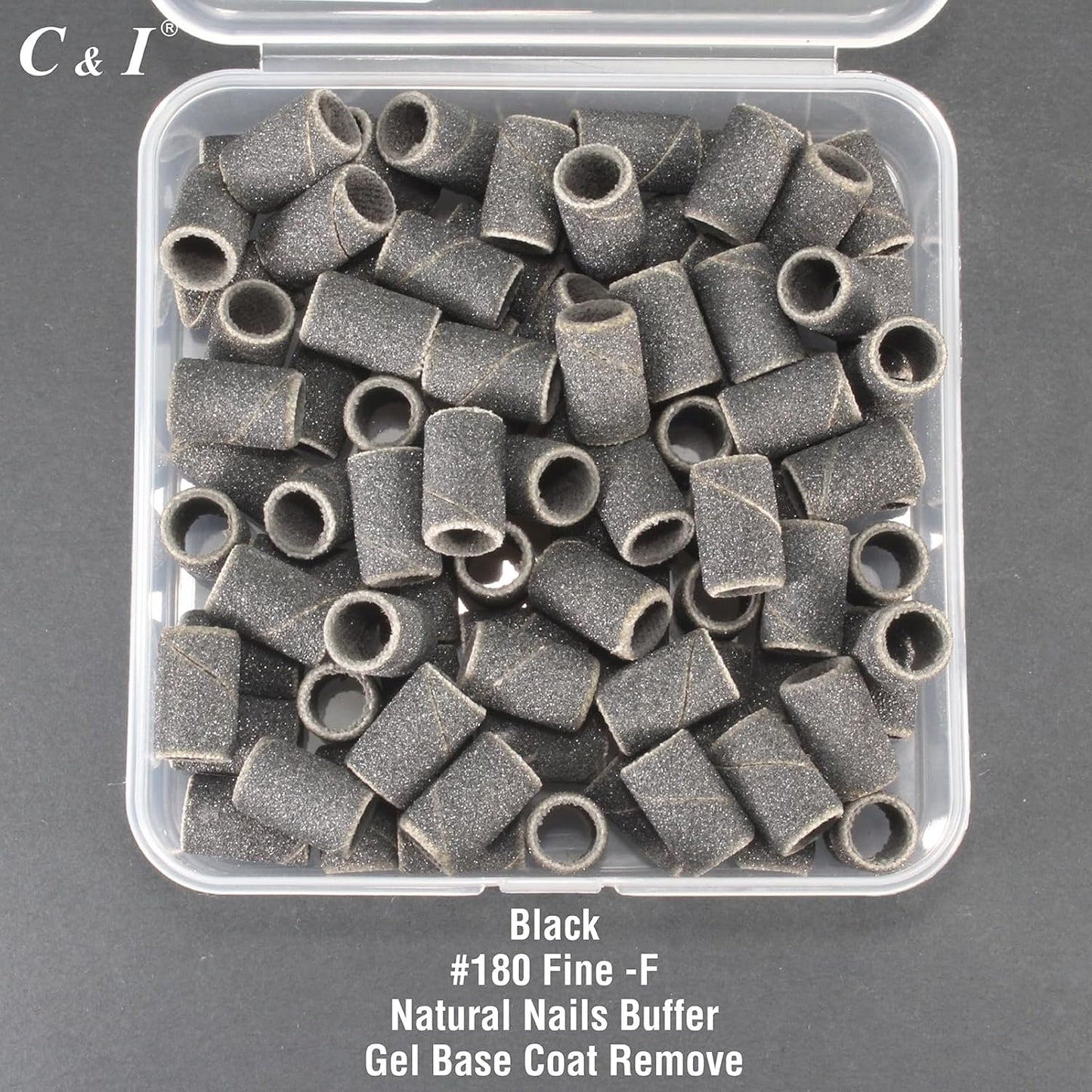 C & I Nail Sanding Bands 100 PCS Plus Upgrade Mandrel 1 PC, Nail Drill Bits for Acrylic Gel Nails Remove, Natural Nails Buffer for Nail Prep and Nail Shiner (Black, #120 Coarse)