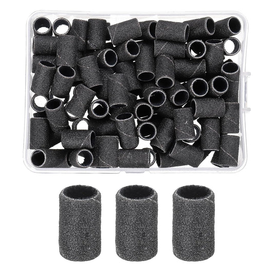 HARFINGTON 100pcs Small Sanding Bands 180 Grit for Nail Drill Bits Mini Sanding Band for Nails Gel Manicures Black