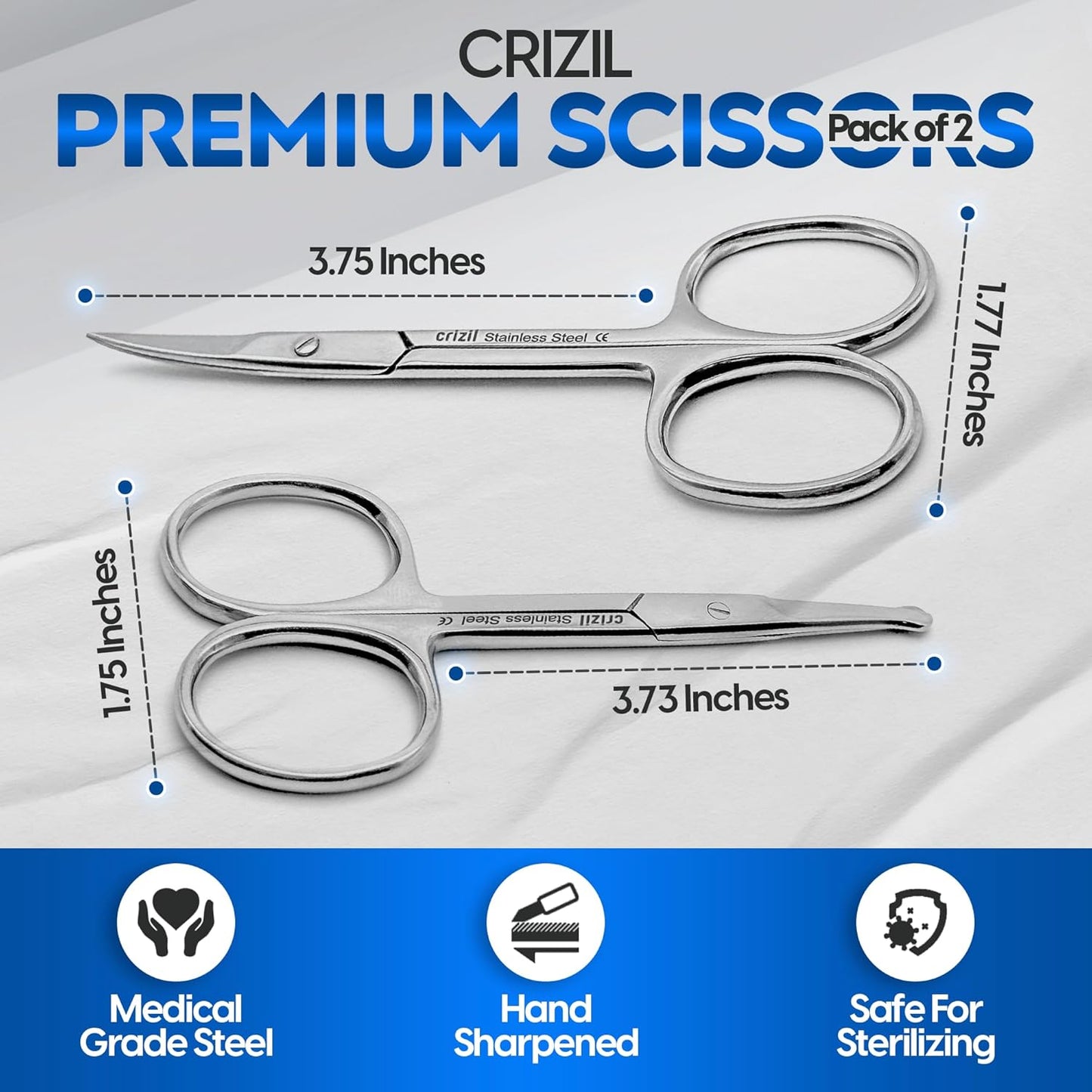 Nail Scissors for Women & Men – Stainless Steel, Curved Blade, Sharp Scissors for Toenails, Manicure, Pedicure, Cuticle For Home & Professional Use (Facial Hair Scissors)