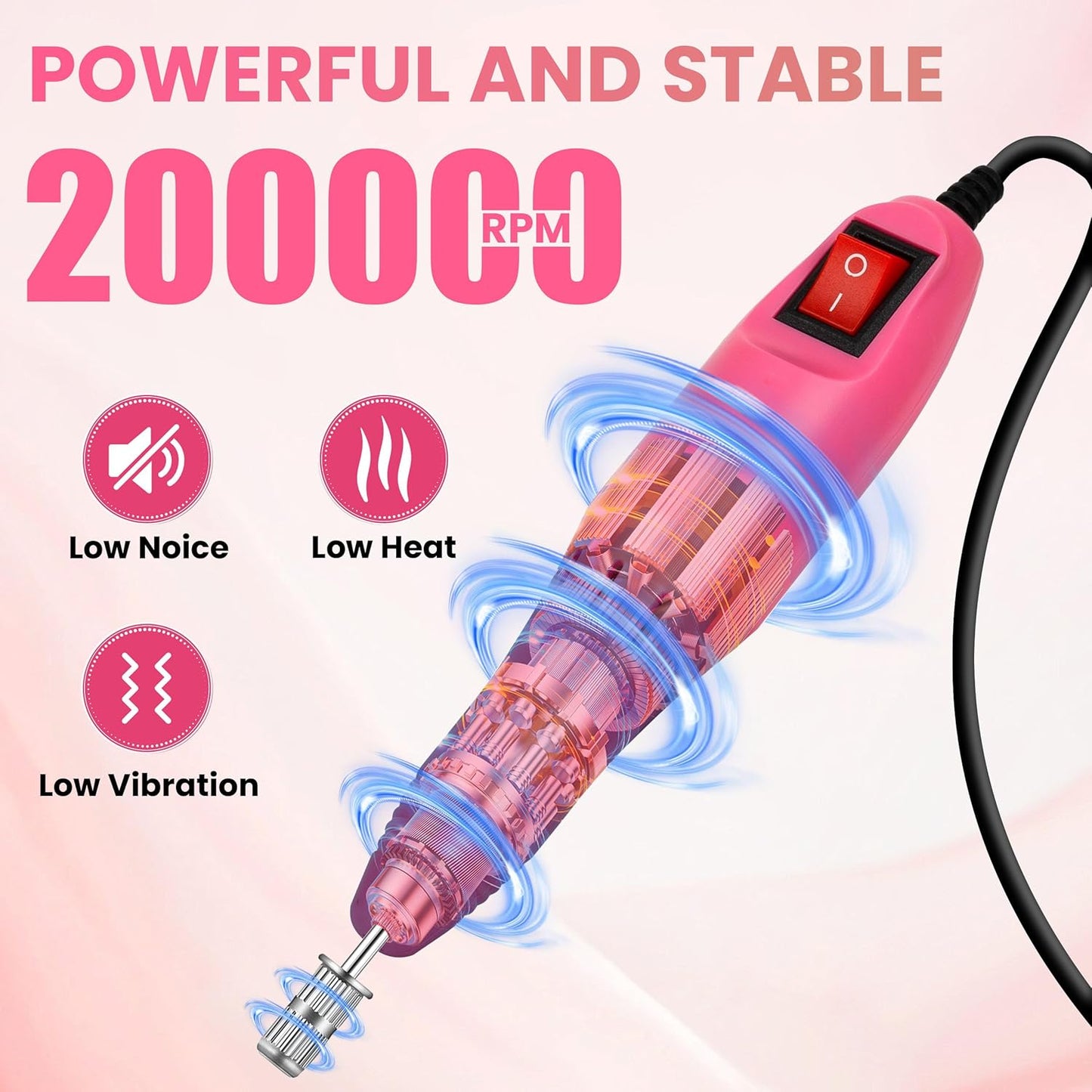 20000RPM Professional Electric Nail File Kit, 156pcs Sanding Bands and Nail Drill Bits for Acrylic, Gel Nail Manicure Gel Nail Polish Remover (Pink)