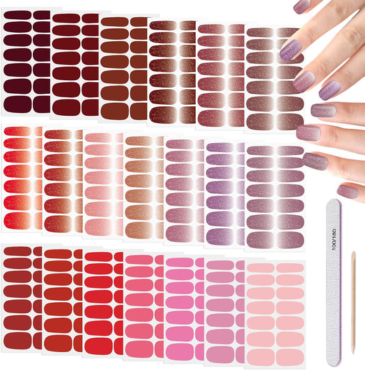 DANNEASY Nail Polish Strips (20 Sheets - Red Solid&Glitter) Gel Nail Stickers Full Nail Wraps Gel Nail Strips Self-Adhesive Manicure Sticker Nails for Women with Nail File, Cuticle Stick