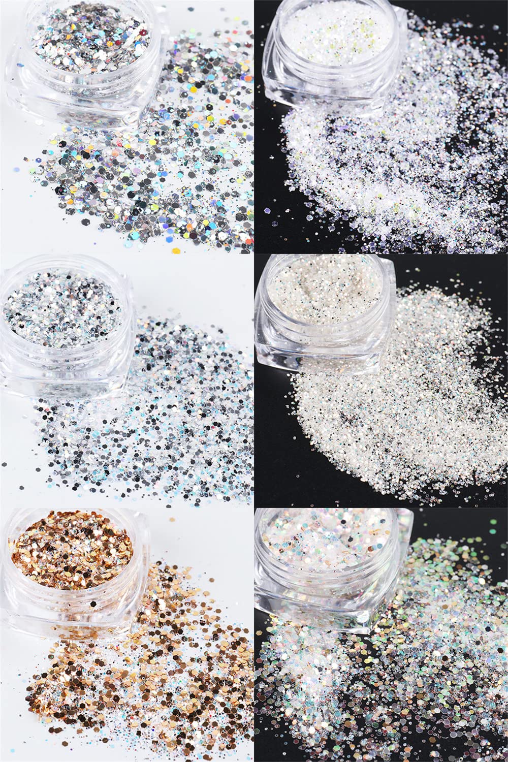 Holographic Nail Art Sequins Glitter Kits 12 Boxes 3D Nails Glitter Metallic Shining Flakes Acrylic Powder Dust Sequins for Nails Decoration Holographic Manicure Tips (Vintage Color-2set)