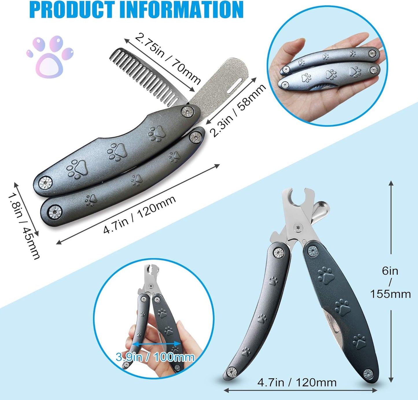 2025 Quiet Design Dog Nail Clippers for Anxiety Sensitive Dogs, Sharp Cut Through Thick Nail in One Squeeze, 3 in 1 Compact Build-in Nail File & Comb, Heavy Duty